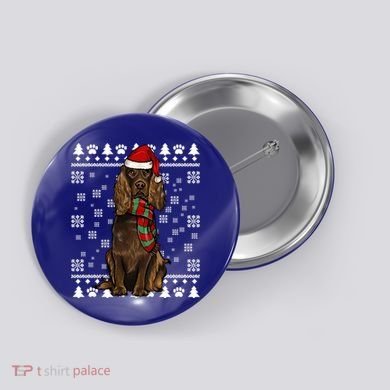 Boykin Spaniel Dog Santa Hat Xmas Ugly Christmas Gift Button