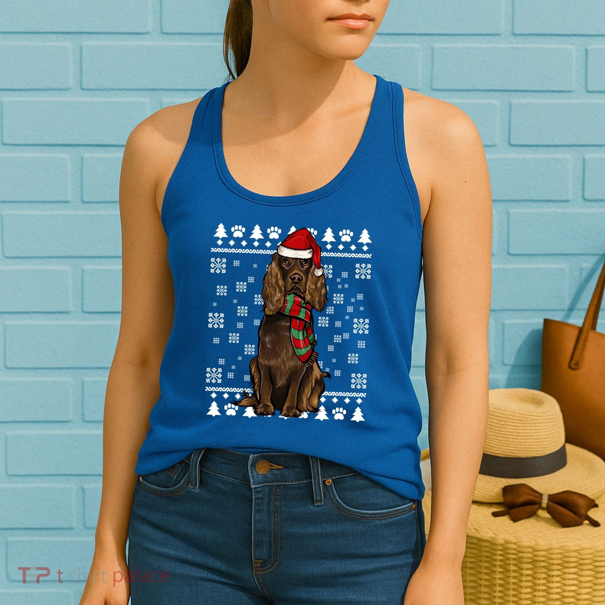 Boykin Spaniel Dog Santa Hat Xmas Ugly Christmas Gift Women's Tank Top