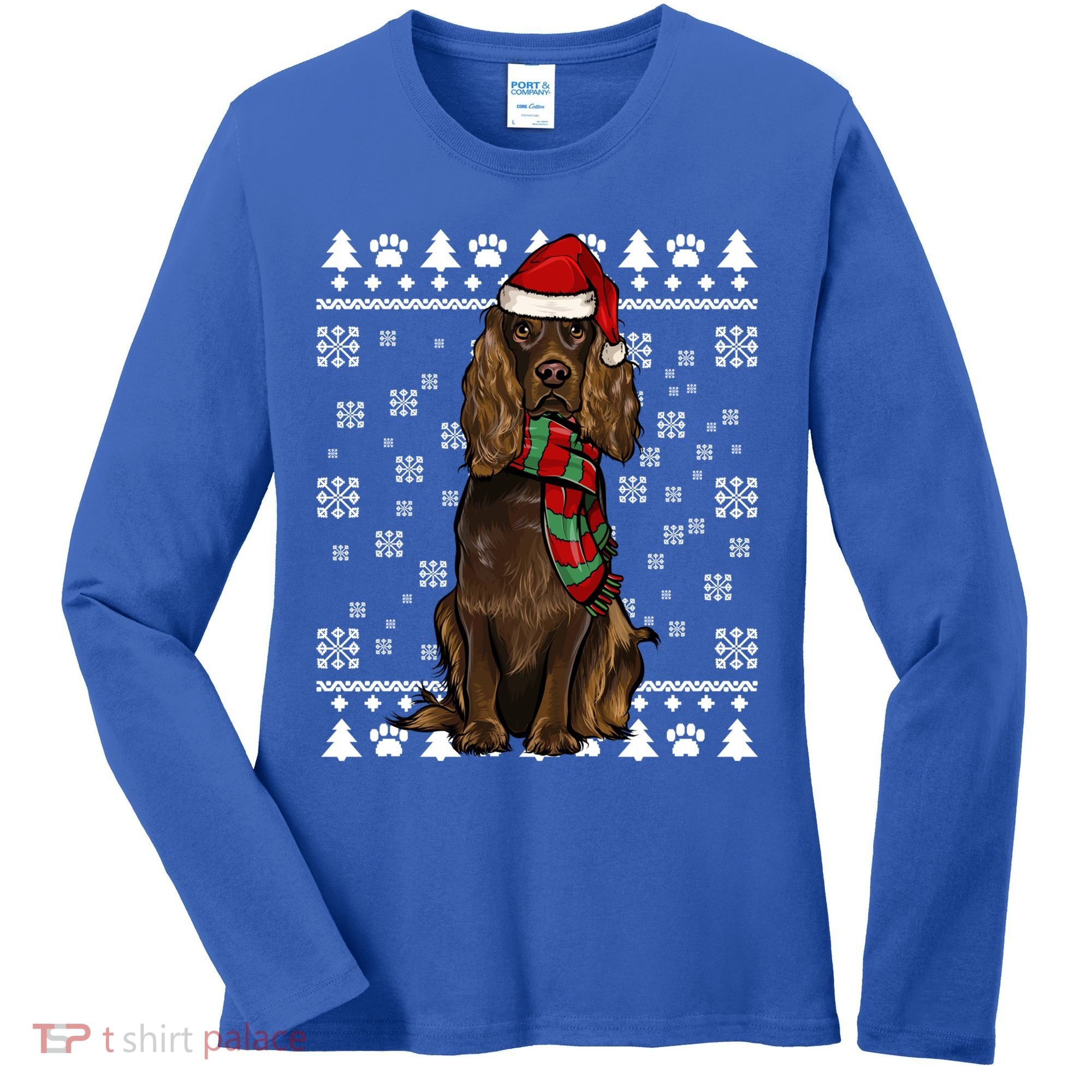 Boykin Spaniel Dog Santa Hat Xmas Ugly Christmas Gift Women's Long Sleeve Shirt