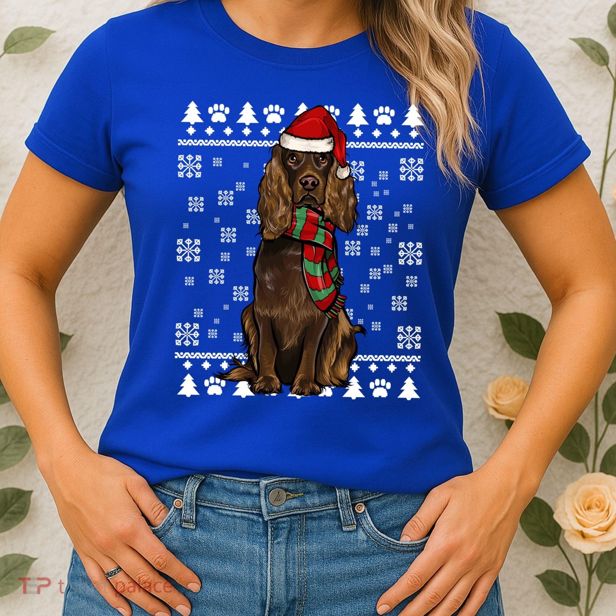 Boykin Spaniel Dog Santa Hat Xmas Ugly Christmas Gift Women's T-Shirt