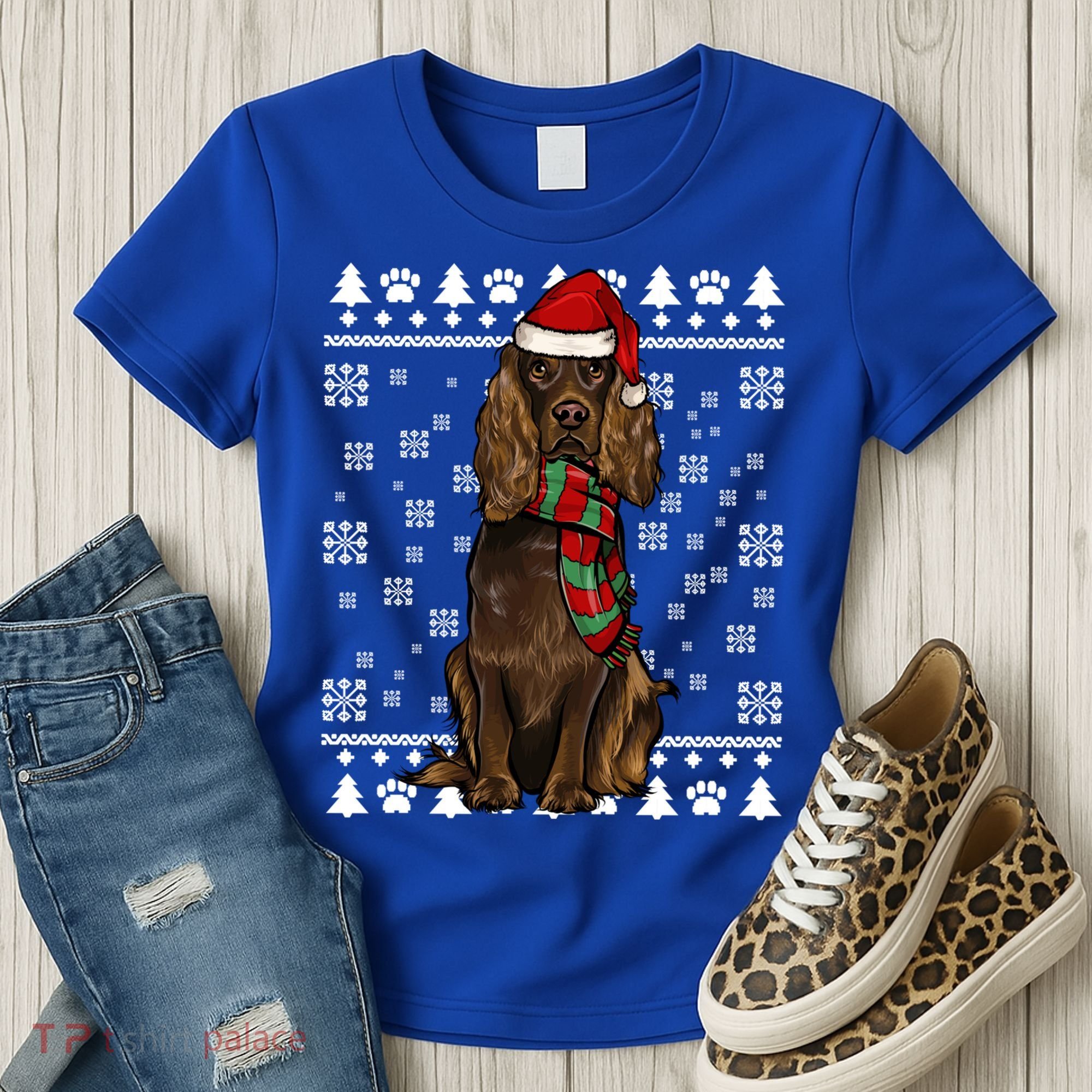 Boykin Spaniel Dog Santa Hat Xmas Ugly Christmas Gift Women's T-Shirt