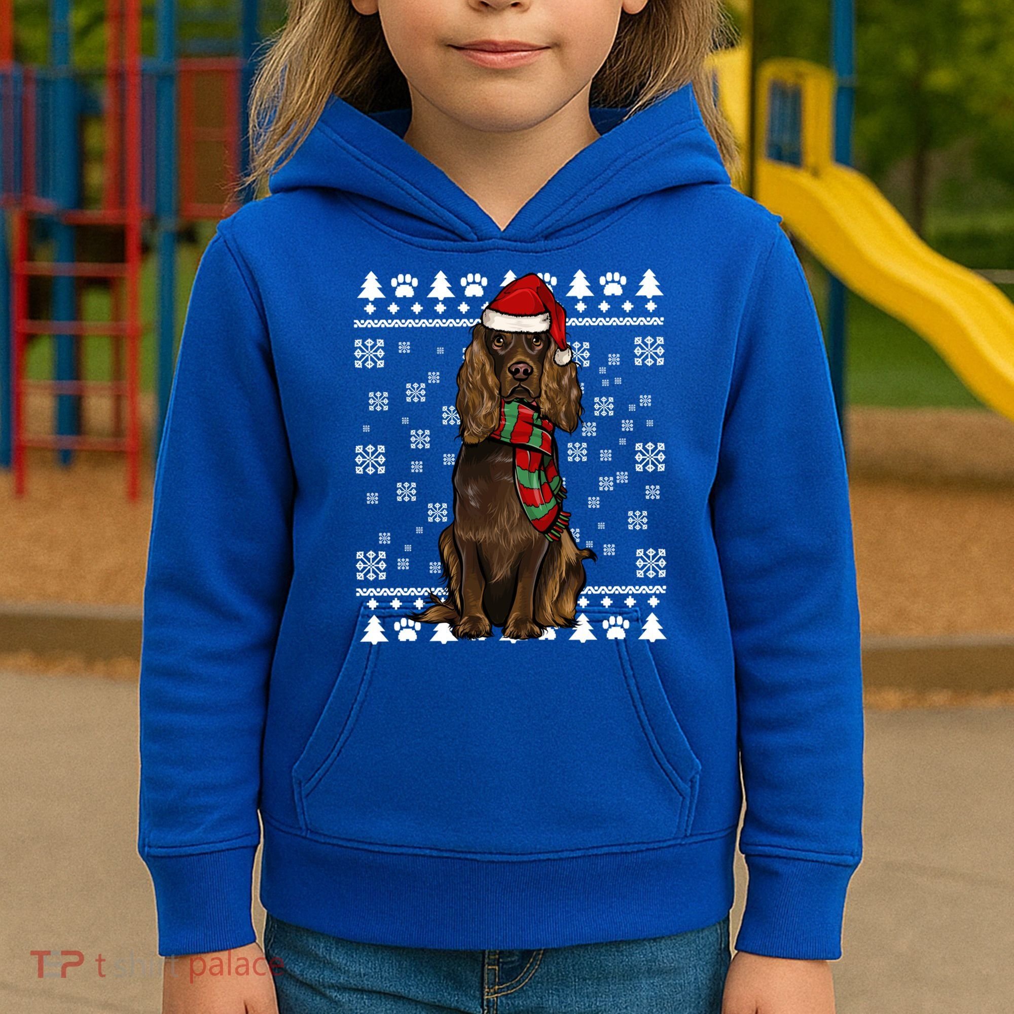 Boykin Spaniel Dog Santa Hat Xmas Ugly Christmas Gift Kids Hoodie