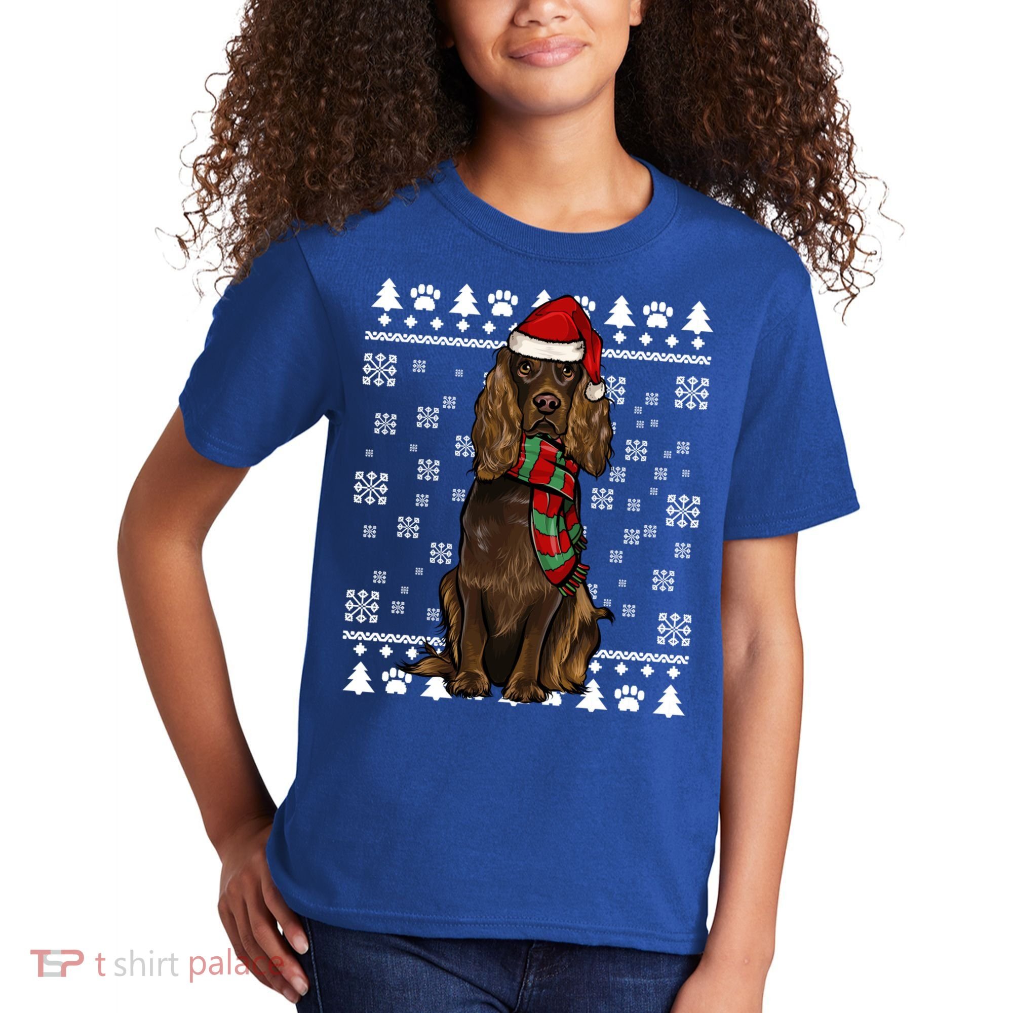Boykin Spaniel Dog Santa Hat Xmas Ugly Christmas Gift Kids T-Shirt