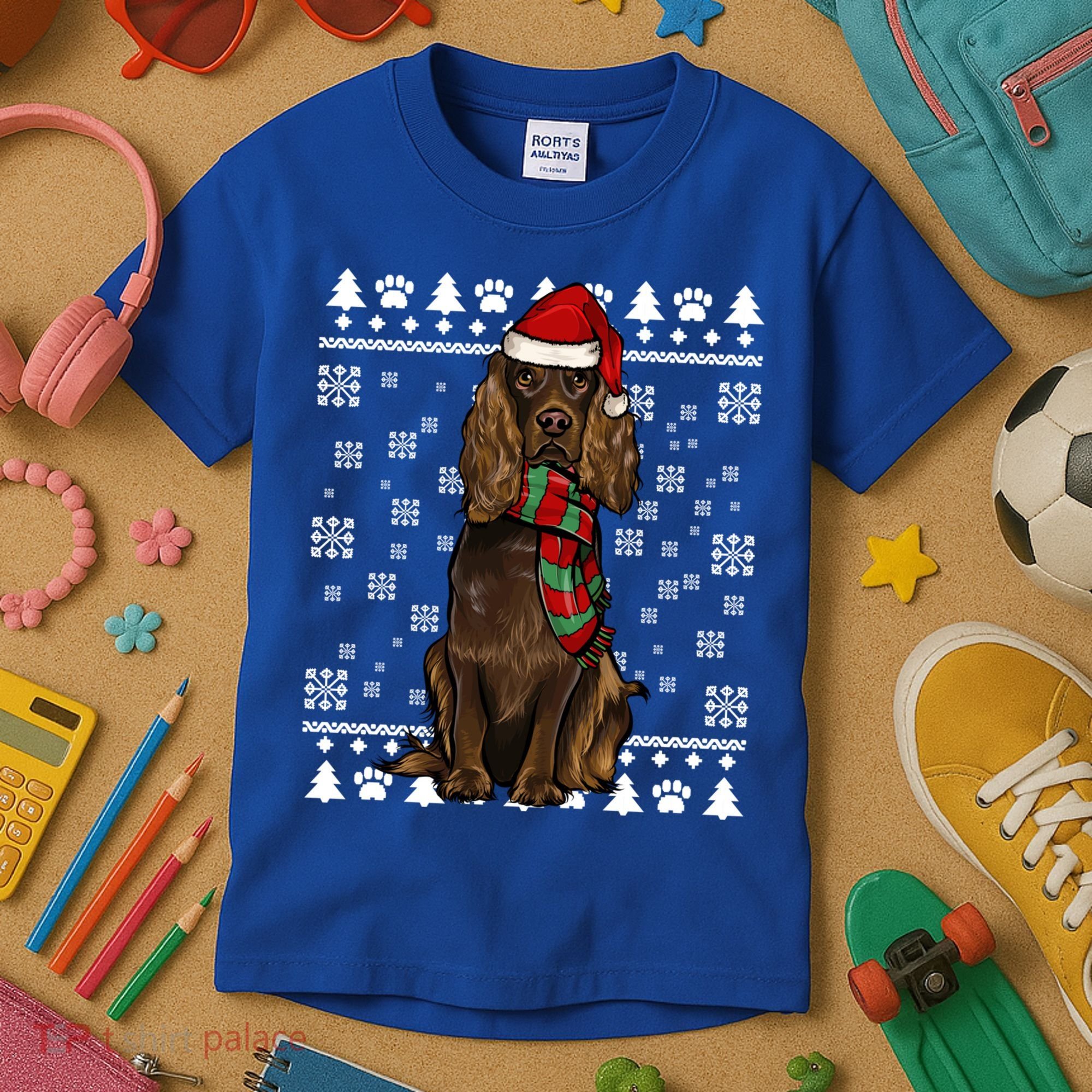 Boykin Spaniel Dog Santa Hat Xmas Ugly Christmas Gift Kids T-Shirt