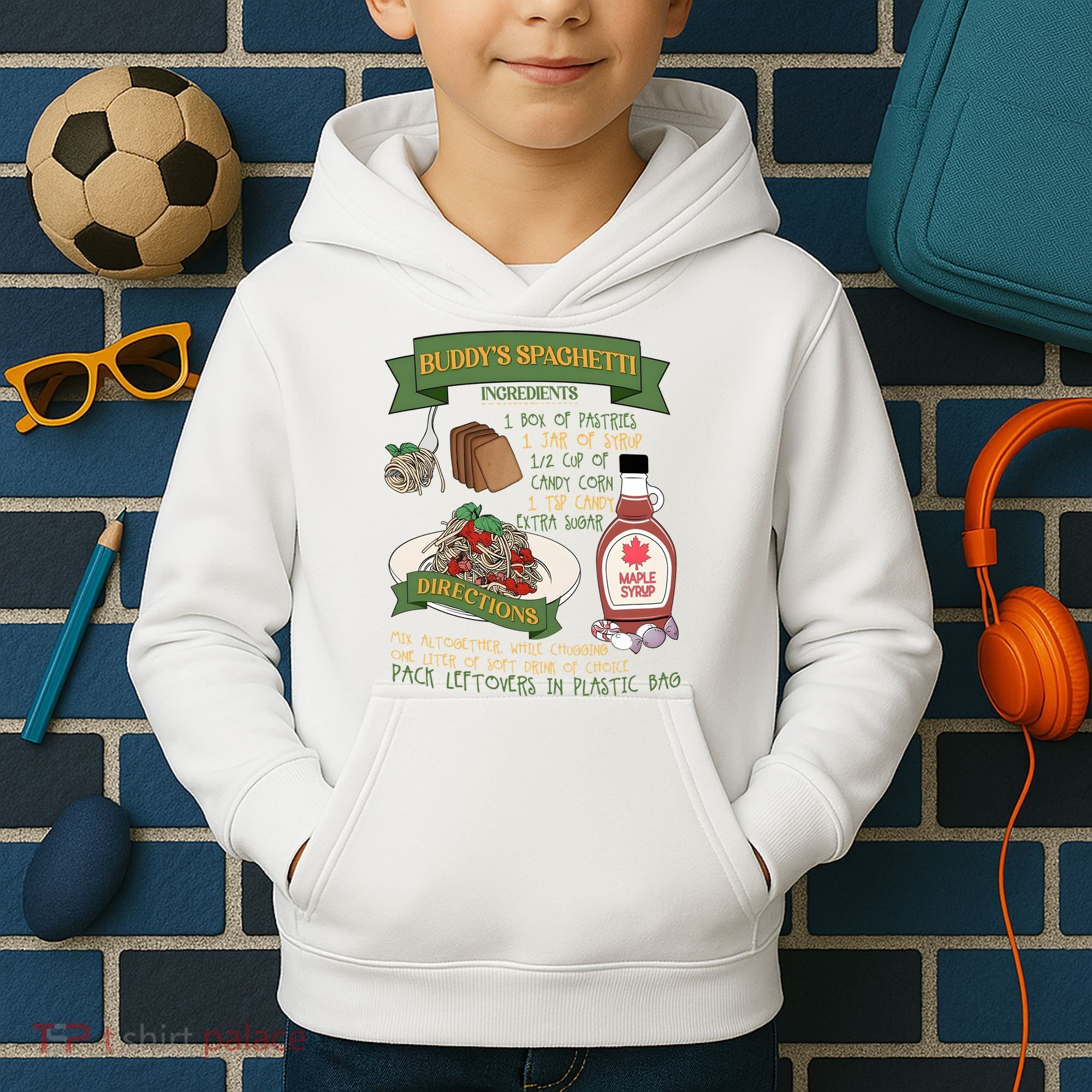 BuddyS Spaghetti Elf Christmas Holiday Season Kids Hoodie