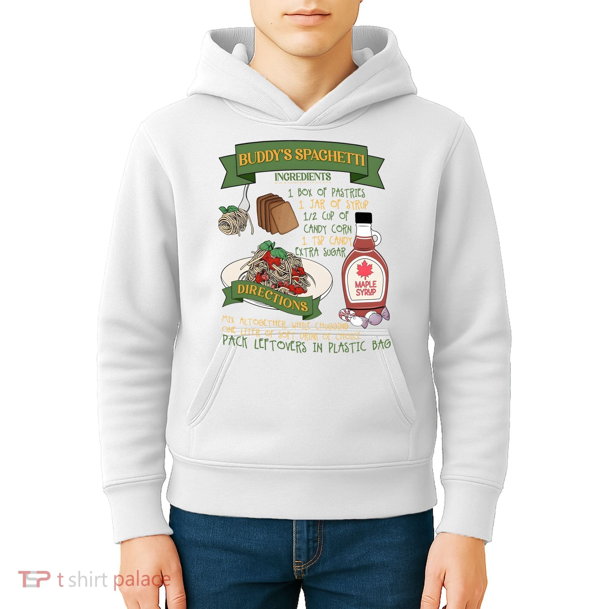 BuddyS Spaghetti Elf Christmas Holiday Season Kids Hoodie