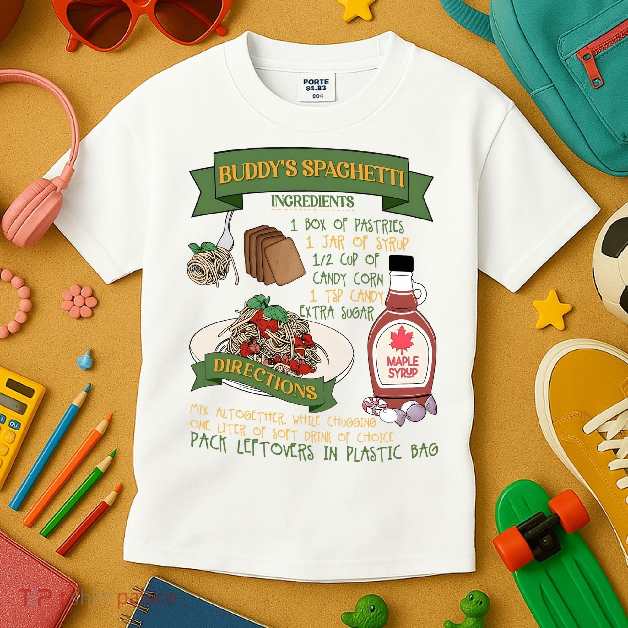 BuddyS Spaghetti Elf Christmas Holiday Season Kids T-Shirt