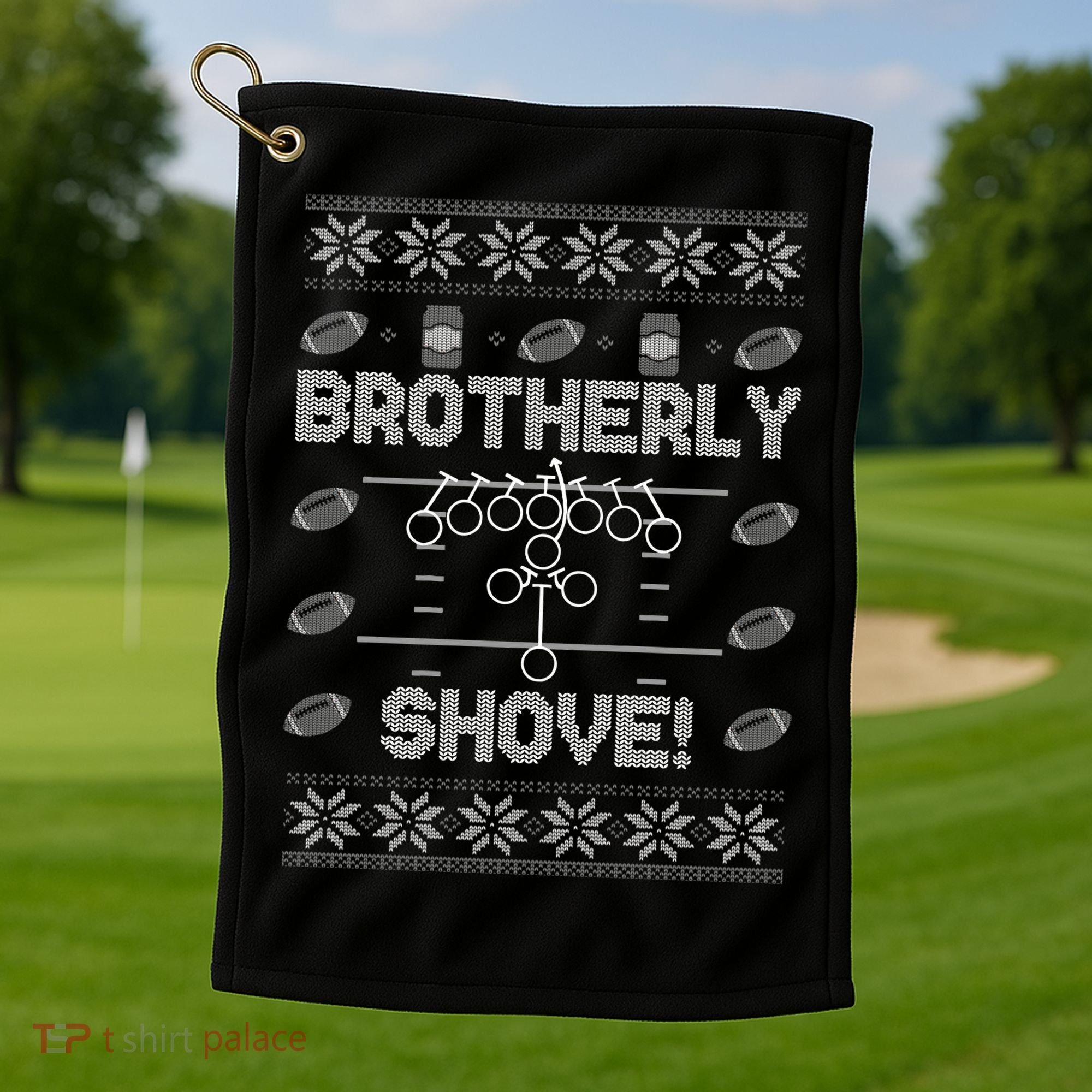 Brotherly Shove Eagles Nick Sirianni Ugly Christmas Sweater Golf Towel