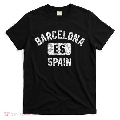 Barcelona Spain ES Gym Style Distressed White Print T-Shirt