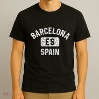 Barcelona Spain ES Gym Style Distressed White Print T-Shirt thumb 3