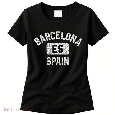 Barcelona Spain ES Gym Style Distressed White Print Women's T-Shirt