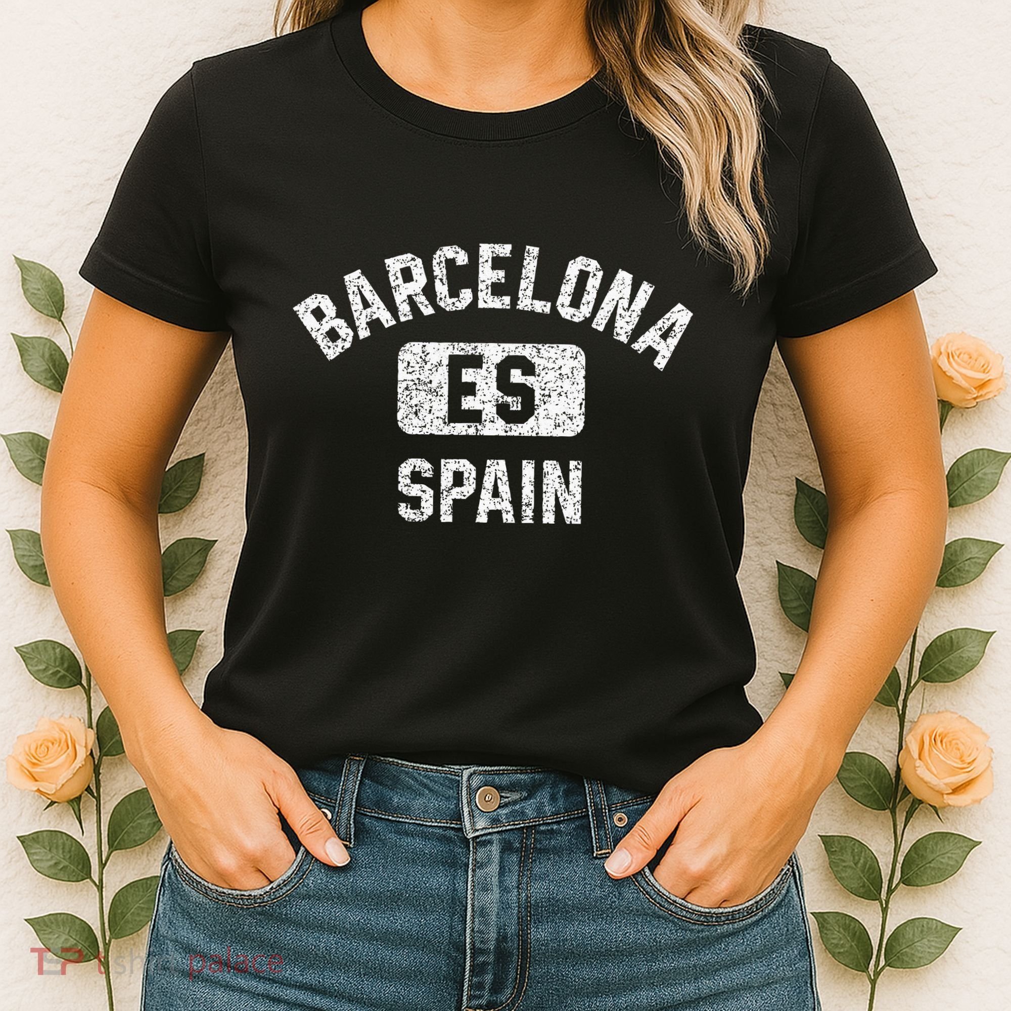 Barcelona Spain ES Gym Style Distressed White Print Women's T-Shirt