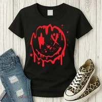 Bloody Smiling Face Splatter Graphic Women's T-Shirt thumb 3