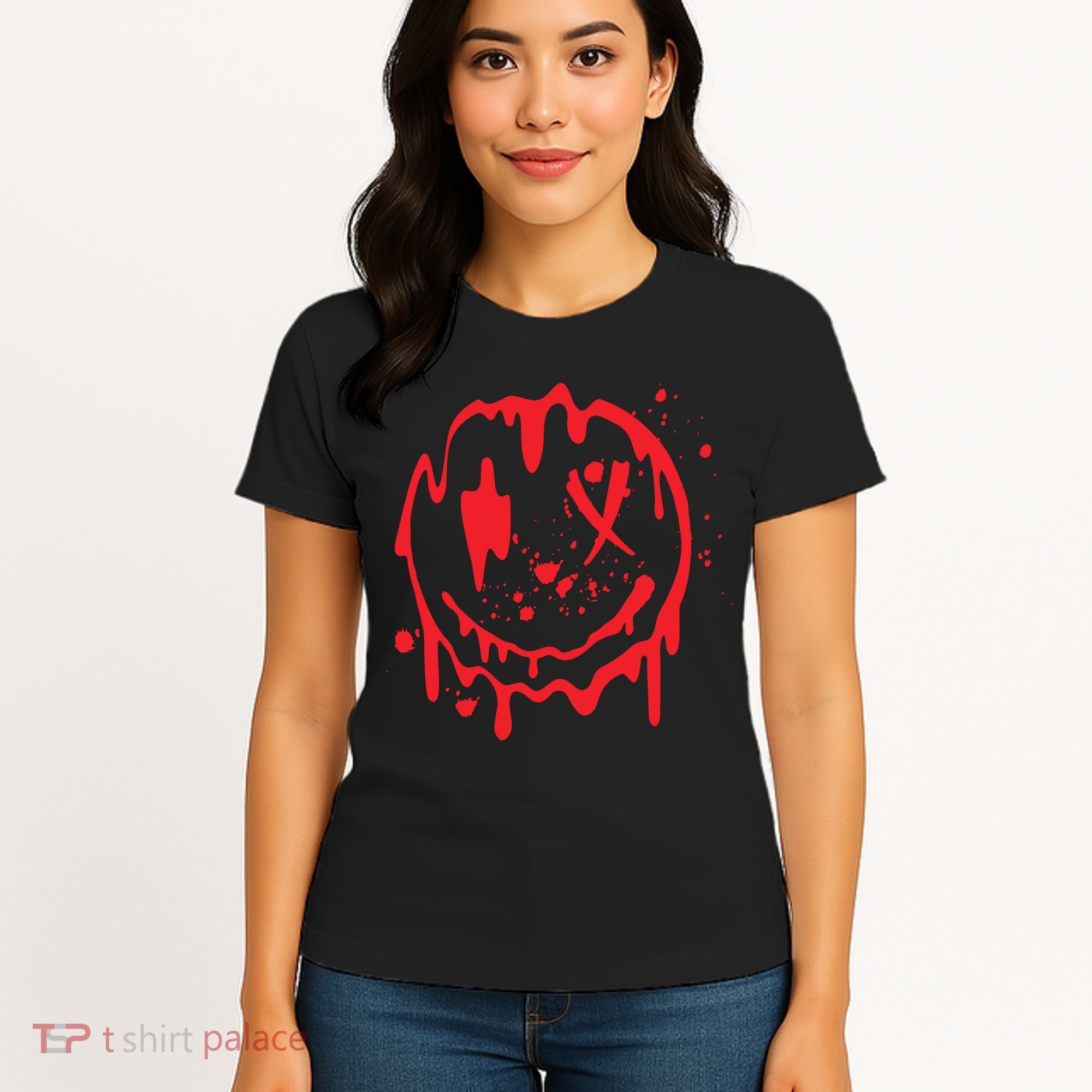 Bloody Smiling Face Splatter Graphic Women's T-Shirt