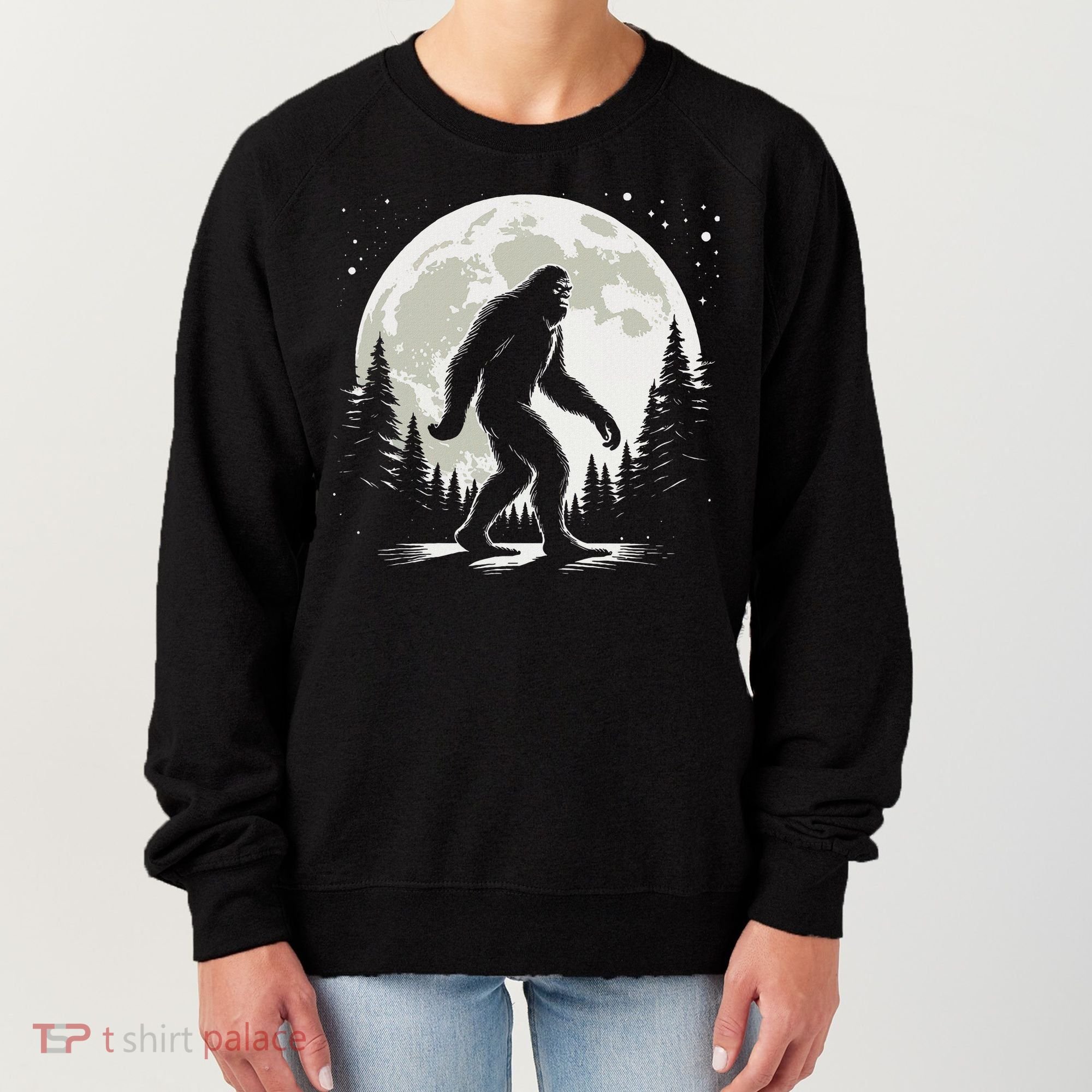 Bigfoot Sasquatch Full Moon Forest Graphic Funny Big Foot Women's Sweatshirt