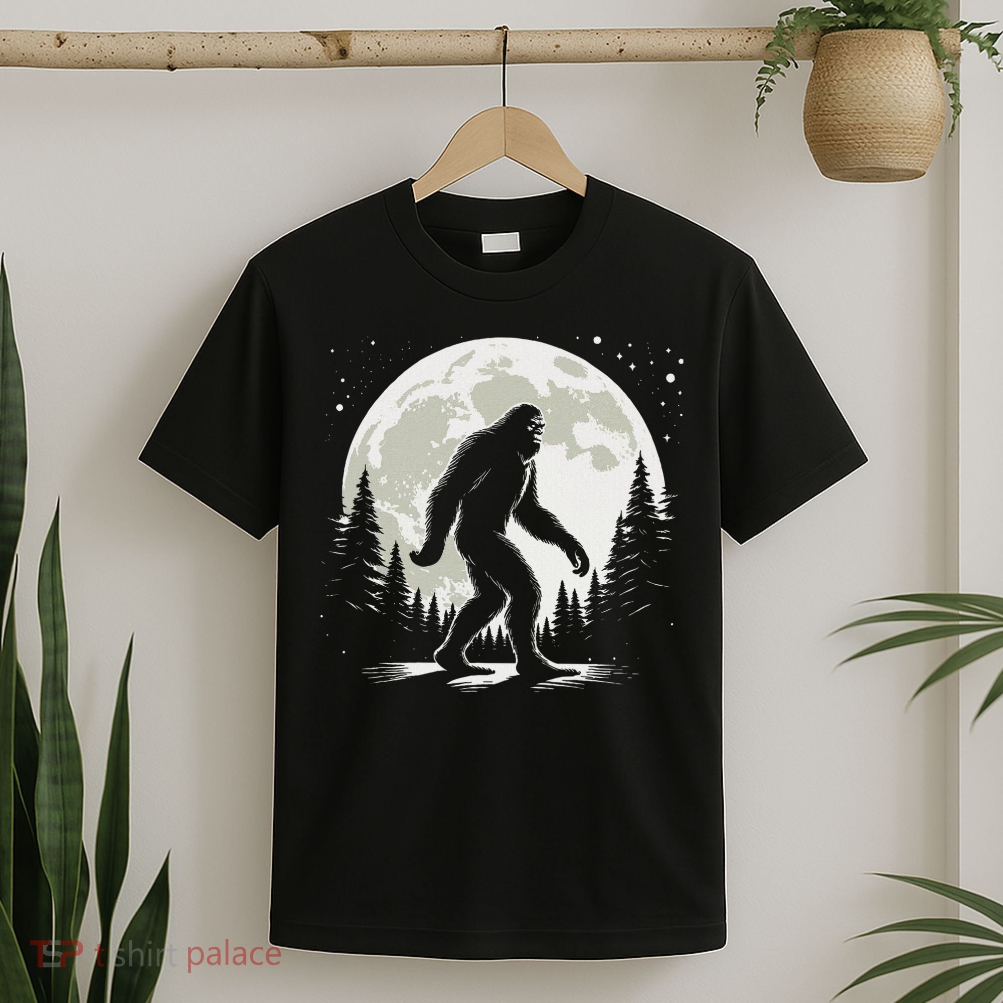 Bigfoot Sasquatch Full Moon Forest Graphic Funny Big Foot T-Shirt