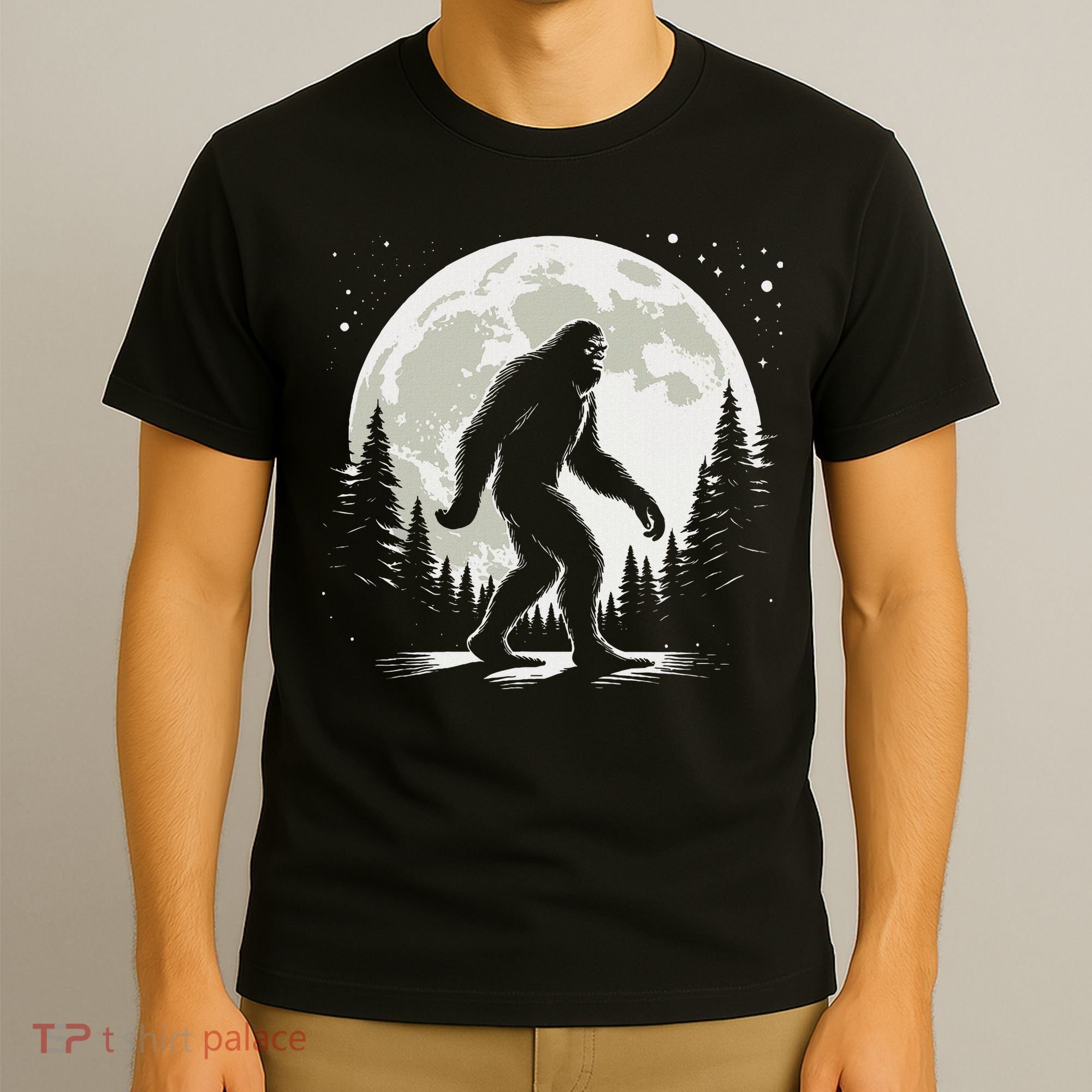 Bigfoot Sasquatch Full Moon Forest Graphic Funny Big Foot T-Shirt
