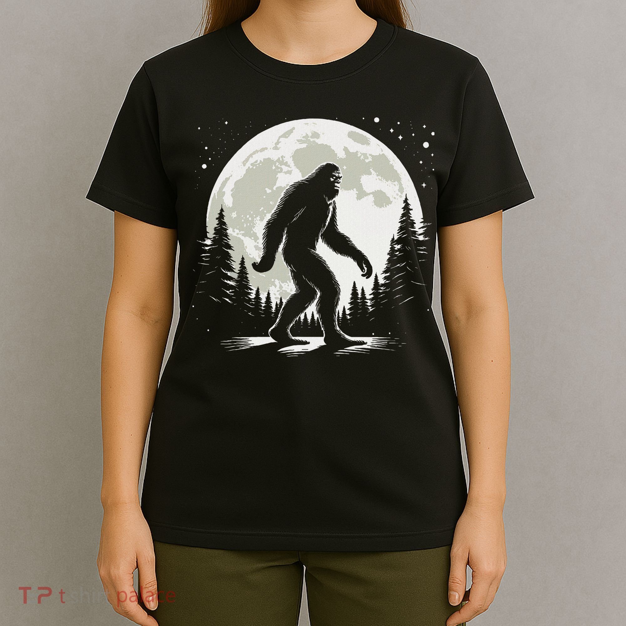 Bigfoot Sasquatch Full Moon Forest Graphic Funny Big Foot T-Shirt