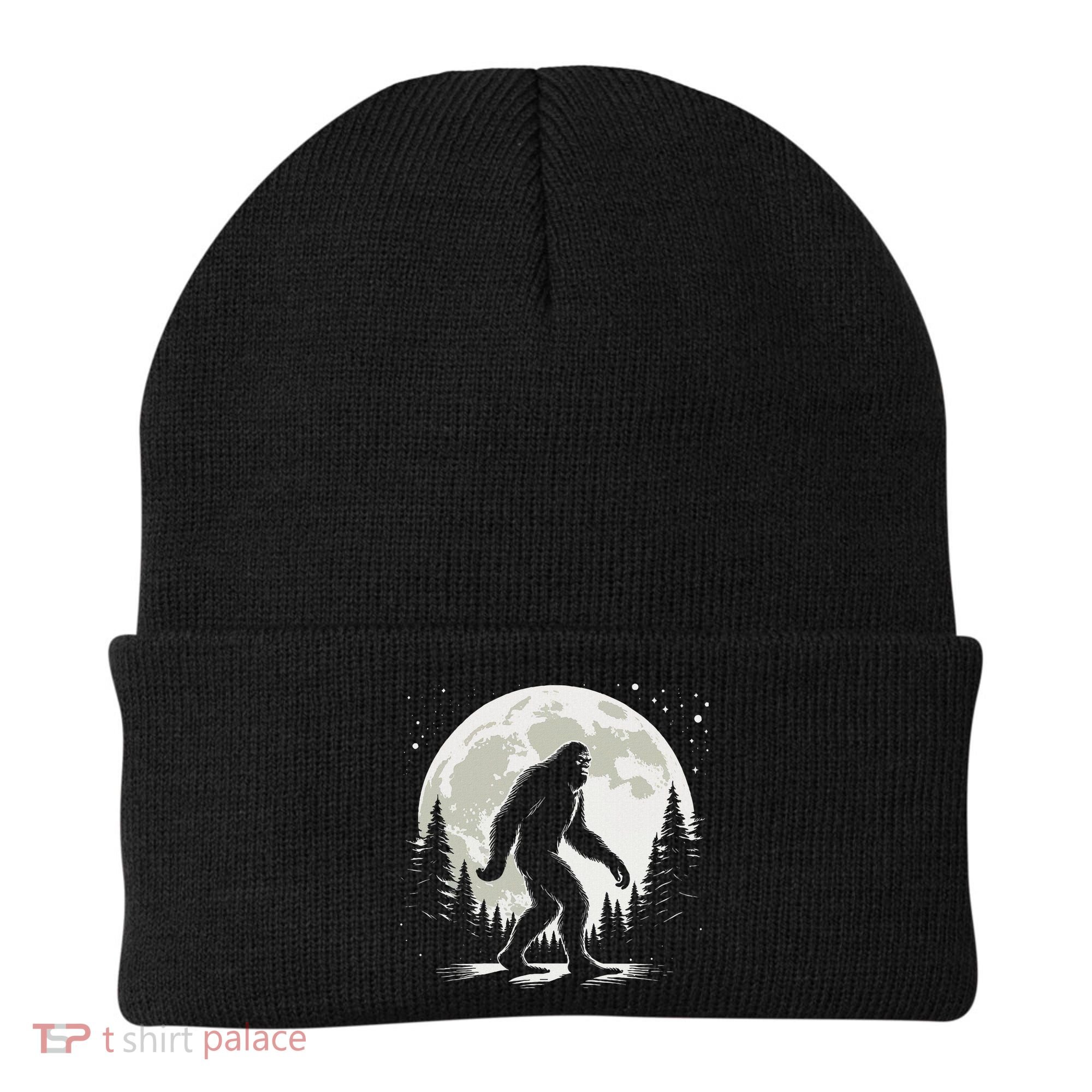 Bigfoot Sasquatch Full Moon Forest Graphic Funny Big Foot Beanie