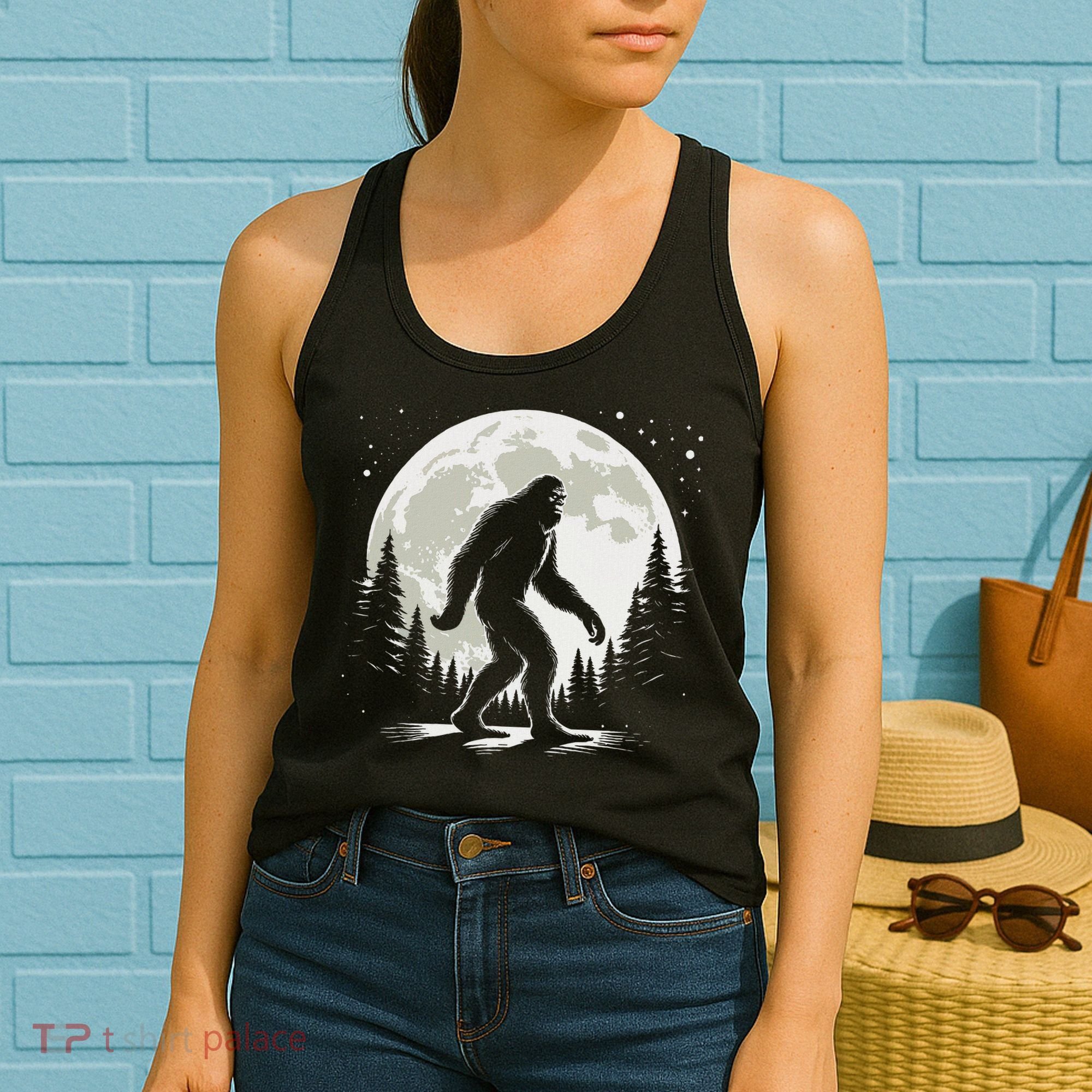 Bigfoot Sasquatch Full Moon Forest Graphic Funny Big Foot Women's Tank Top