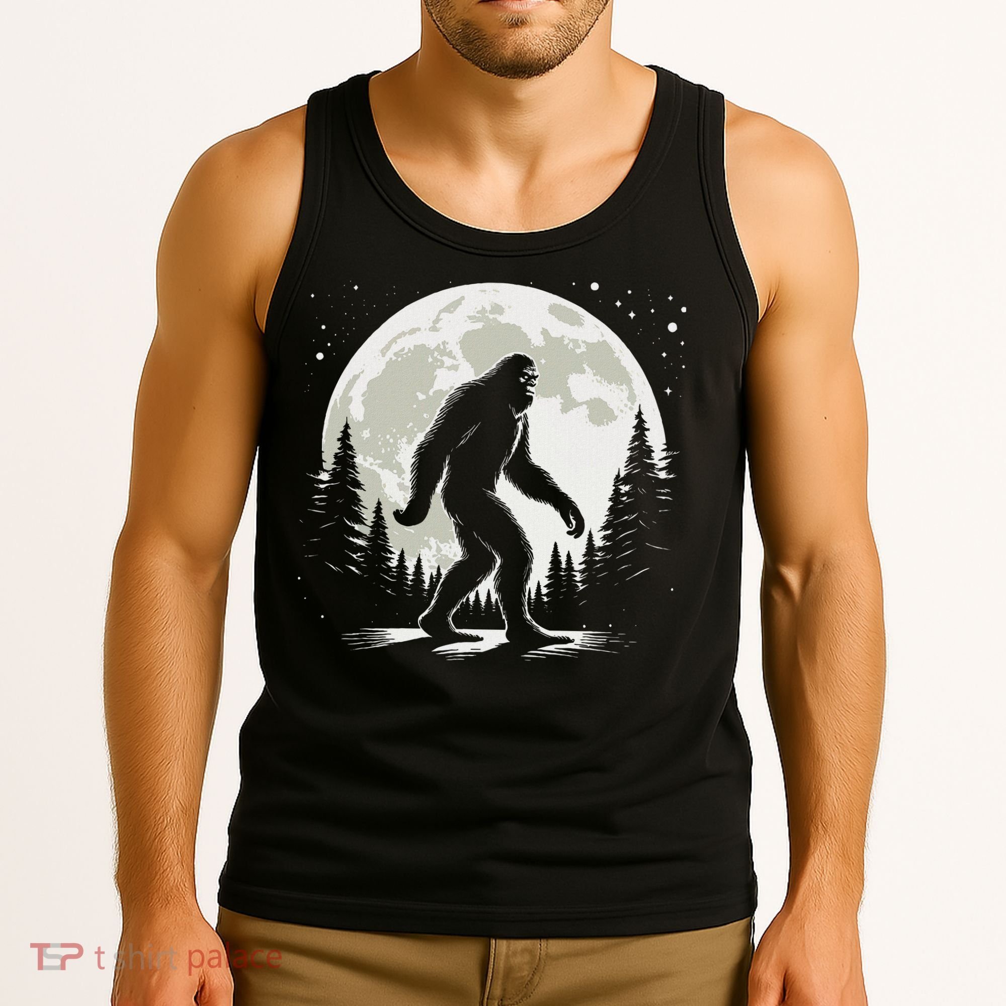 Bigfoot Sasquatch Full Moon Forest Graphic Funny Big Foot Tank Top
