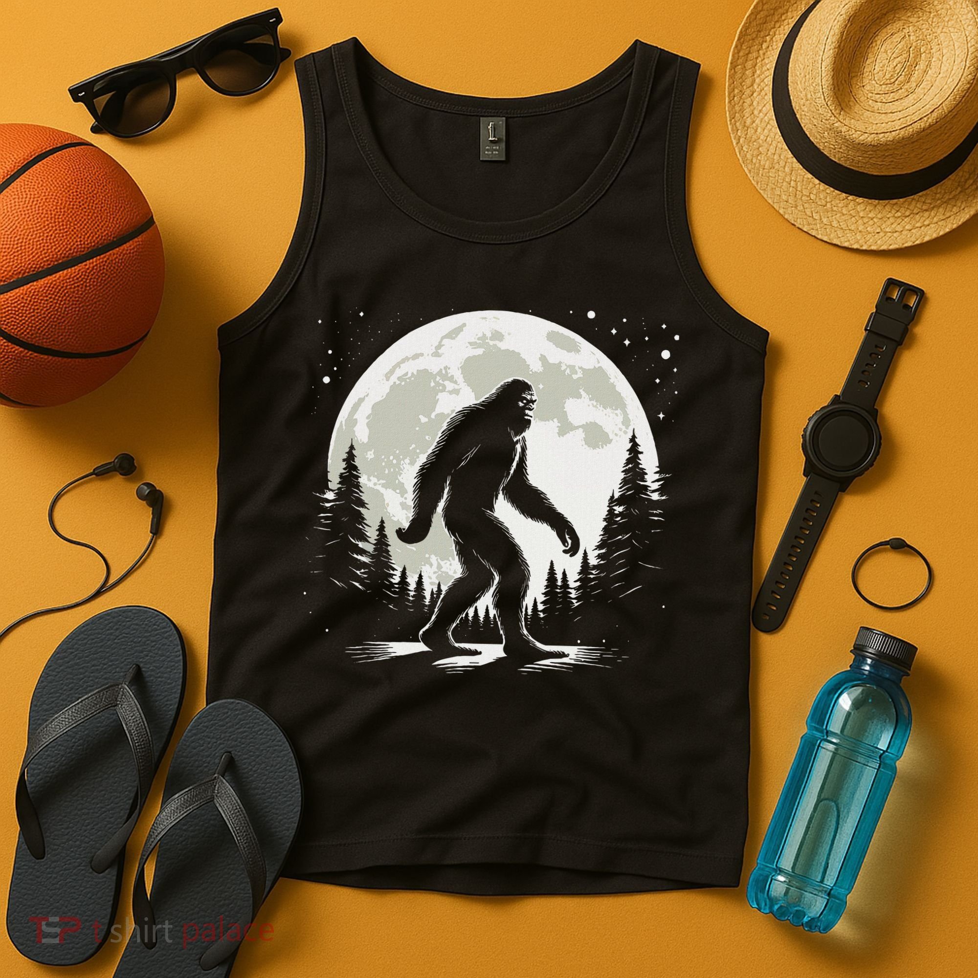 Bigfoot Sasquatch Full Moon Forest Graphic Funny Big Foot Tank Top