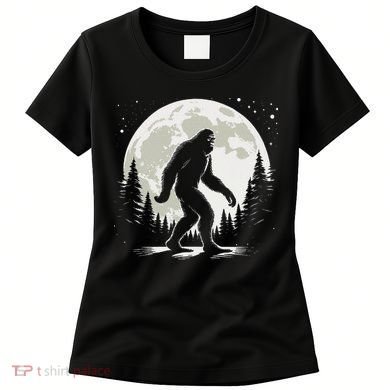 Bigfoot Sasquatch Full Moon Forest Graphic Funny Big Foot Women's T-Shirt