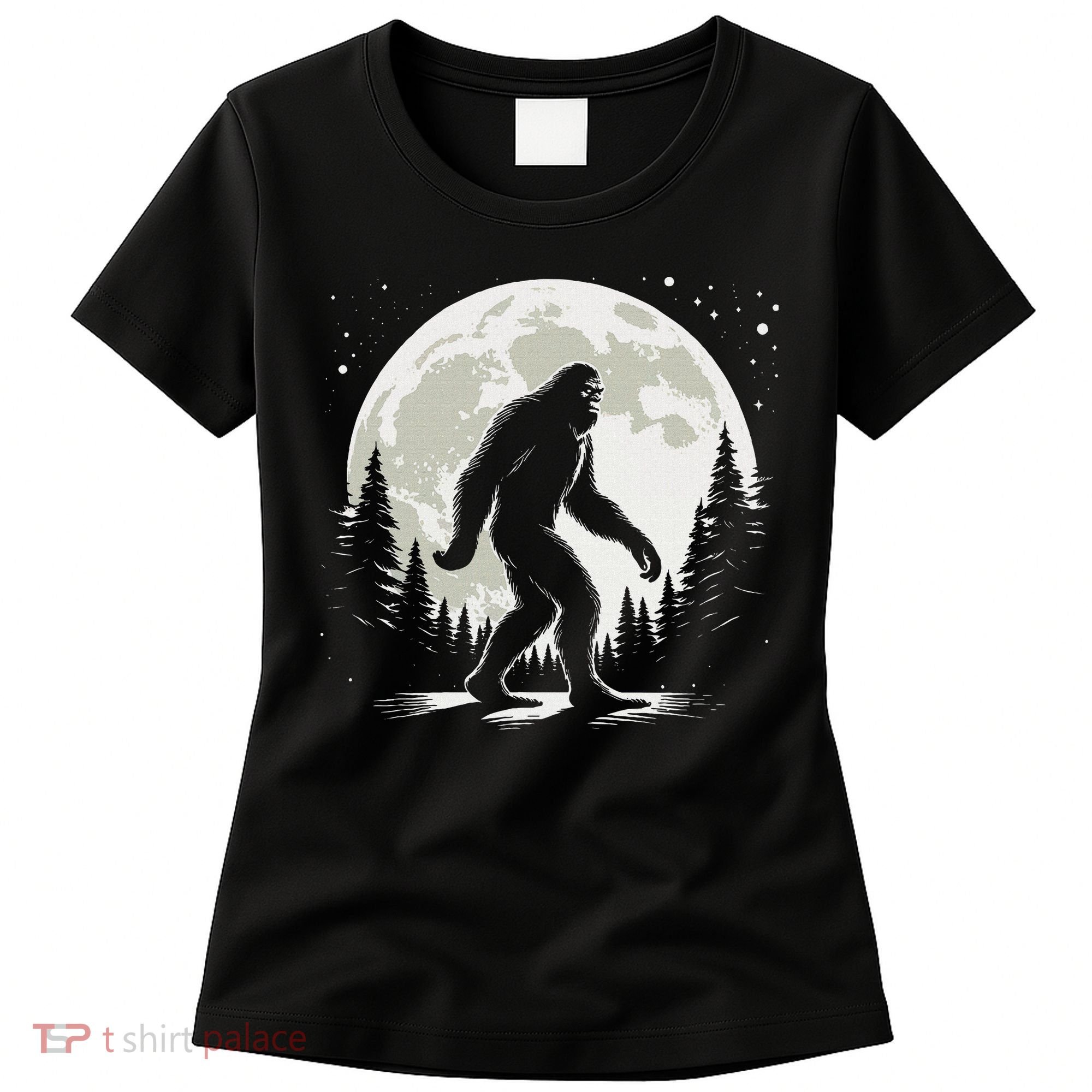 Bigfoot Sasquatch Full Moon Forest Graphic Funny Big Foot Women's T-Shirt