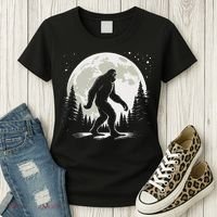 Bigfoot Sasquatch Full Moon Forest Graphic Funny Big Foot Women's T-Shirt thumb 3