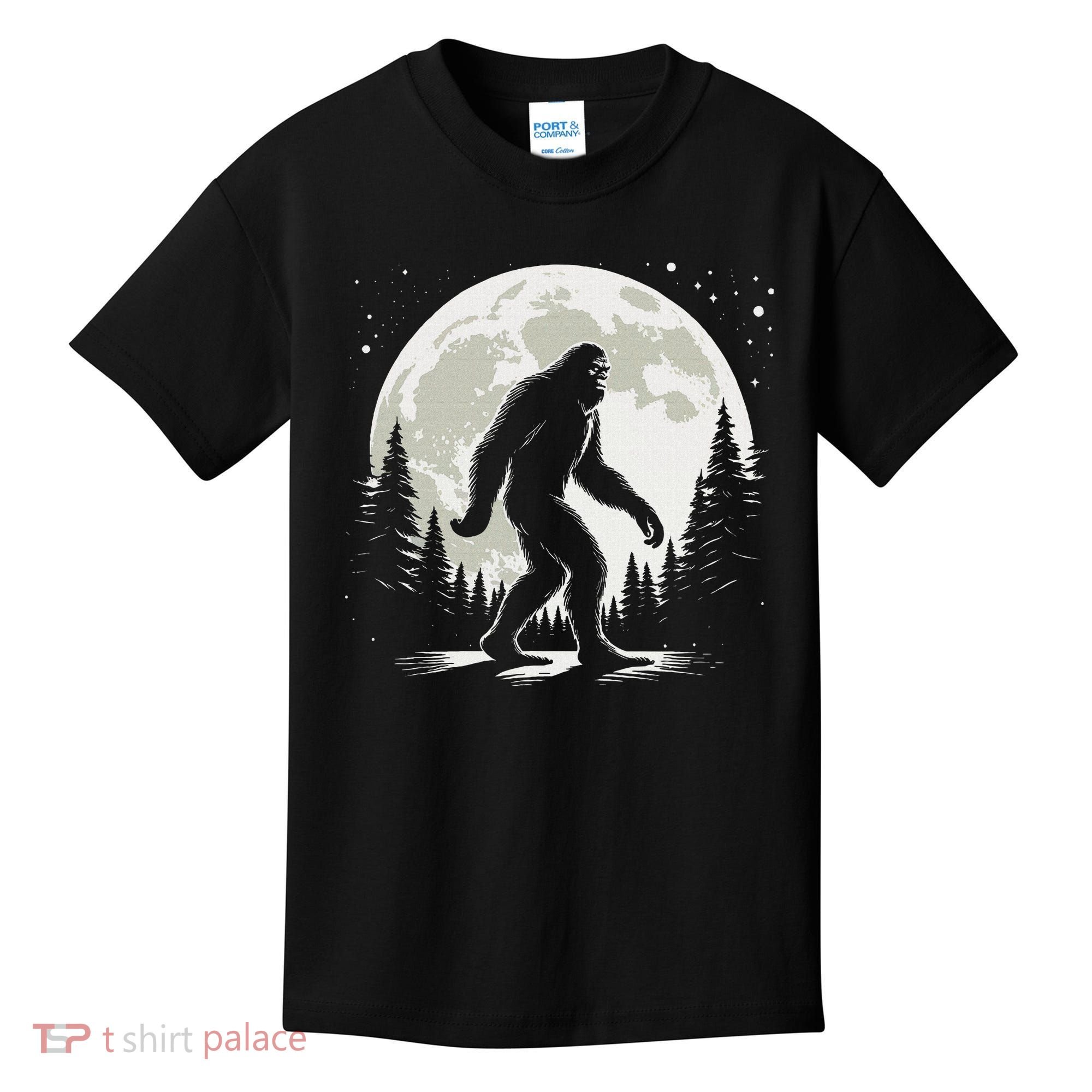 Bigfoot Sasquatch Full Moon Forest Graphic Funny Big Foot Kids T-Shirt