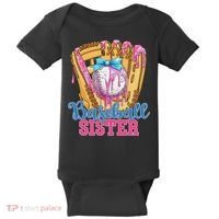 Baseball Sister Funny Baseball Ice Cream Drip Big Sister Baby Bodysuit thumb 0