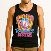 Baseball Sister Funny Baseball Ice Cream Drip Big Sister Tank Top thumb 3