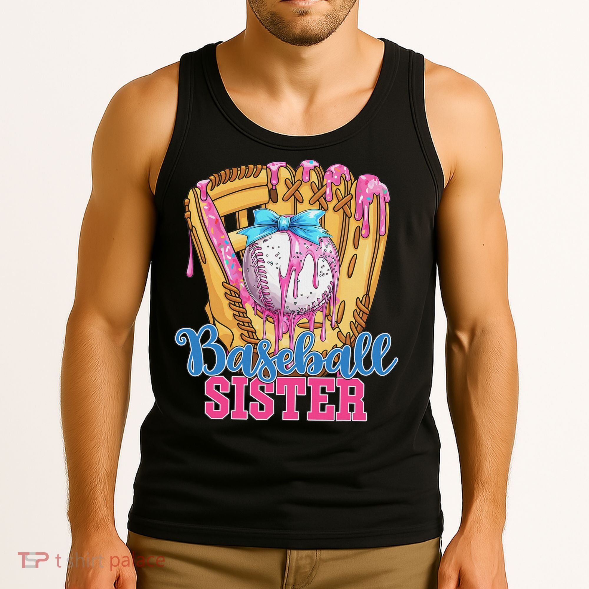 Baseball Sister Funny Baseball Ice Cream Drip Big Sister Tank Top