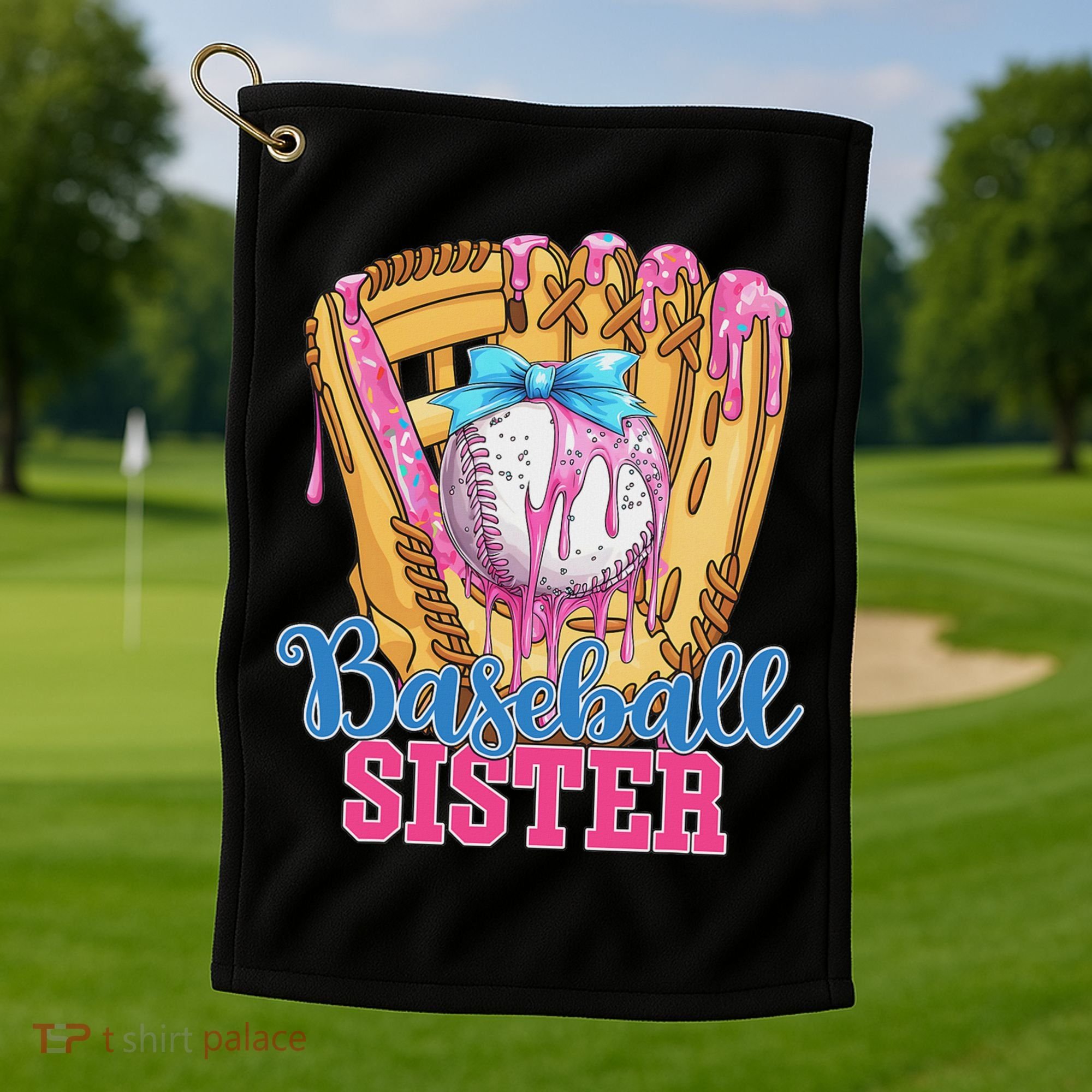 Baseball Sister Funny Baseball Ice Cream Drip Big Sister Golf Towel