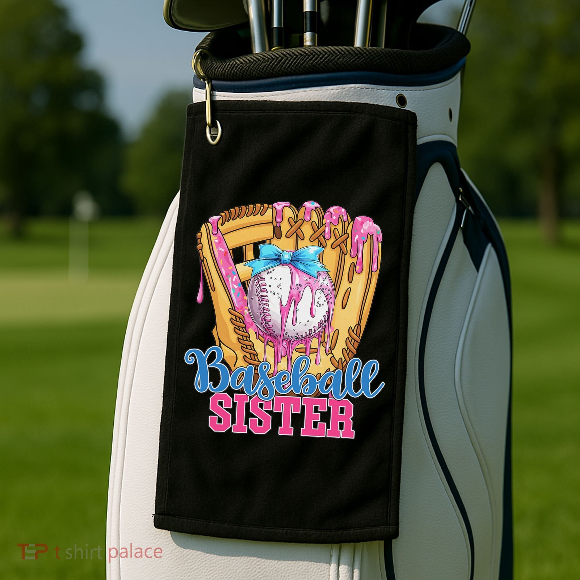 Baseball Sister Funny Baseball Ice Cream Drip Big Sister Golf Towel