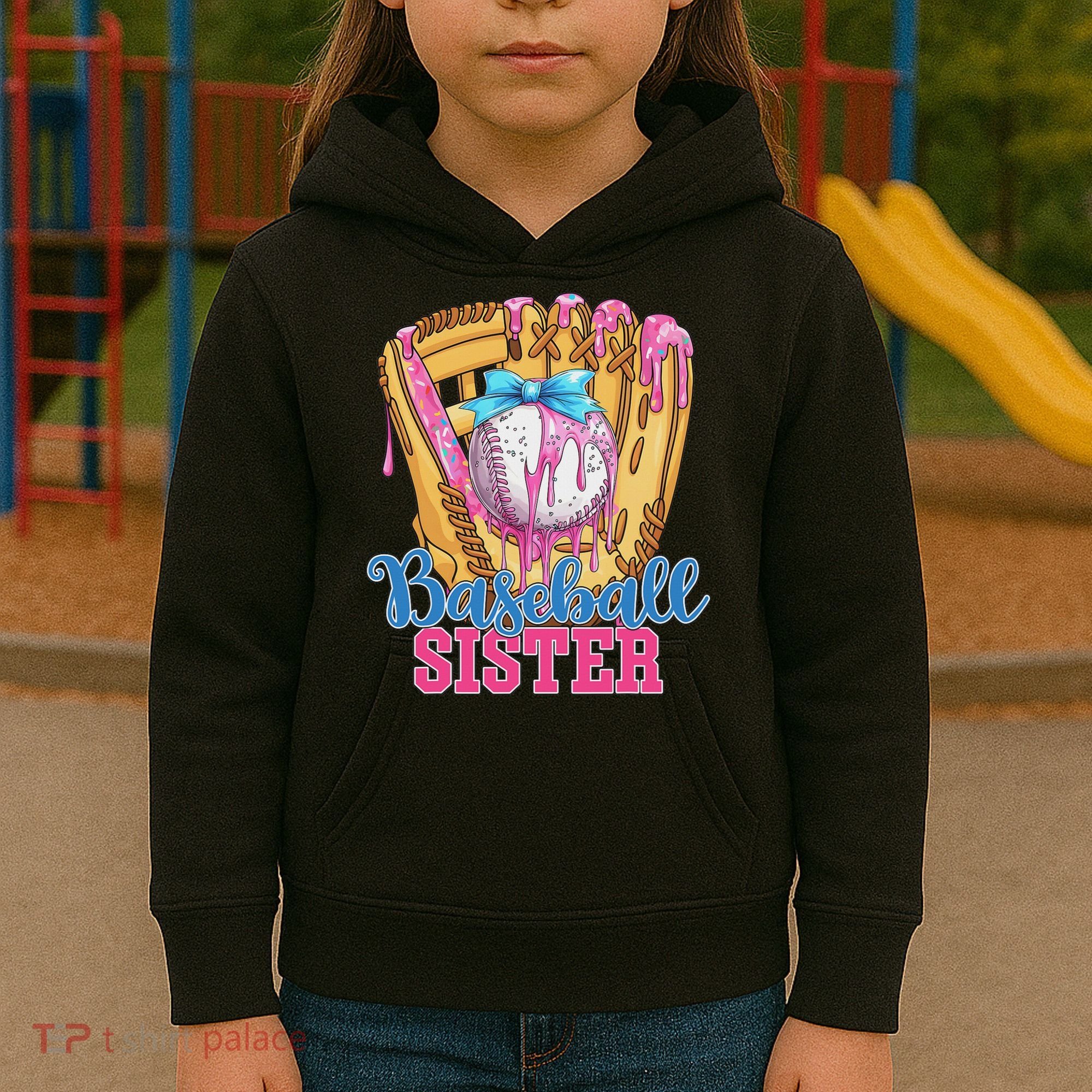 Baseball Sister Funny Baseball Ice Cream Drip Big Sister Kids Hoodie