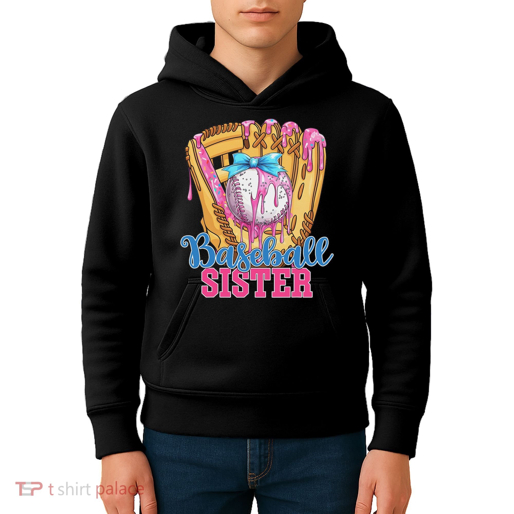 Baseball Sister Funny Baseball Ice Cream Drip Big Sister Kids Hoodie