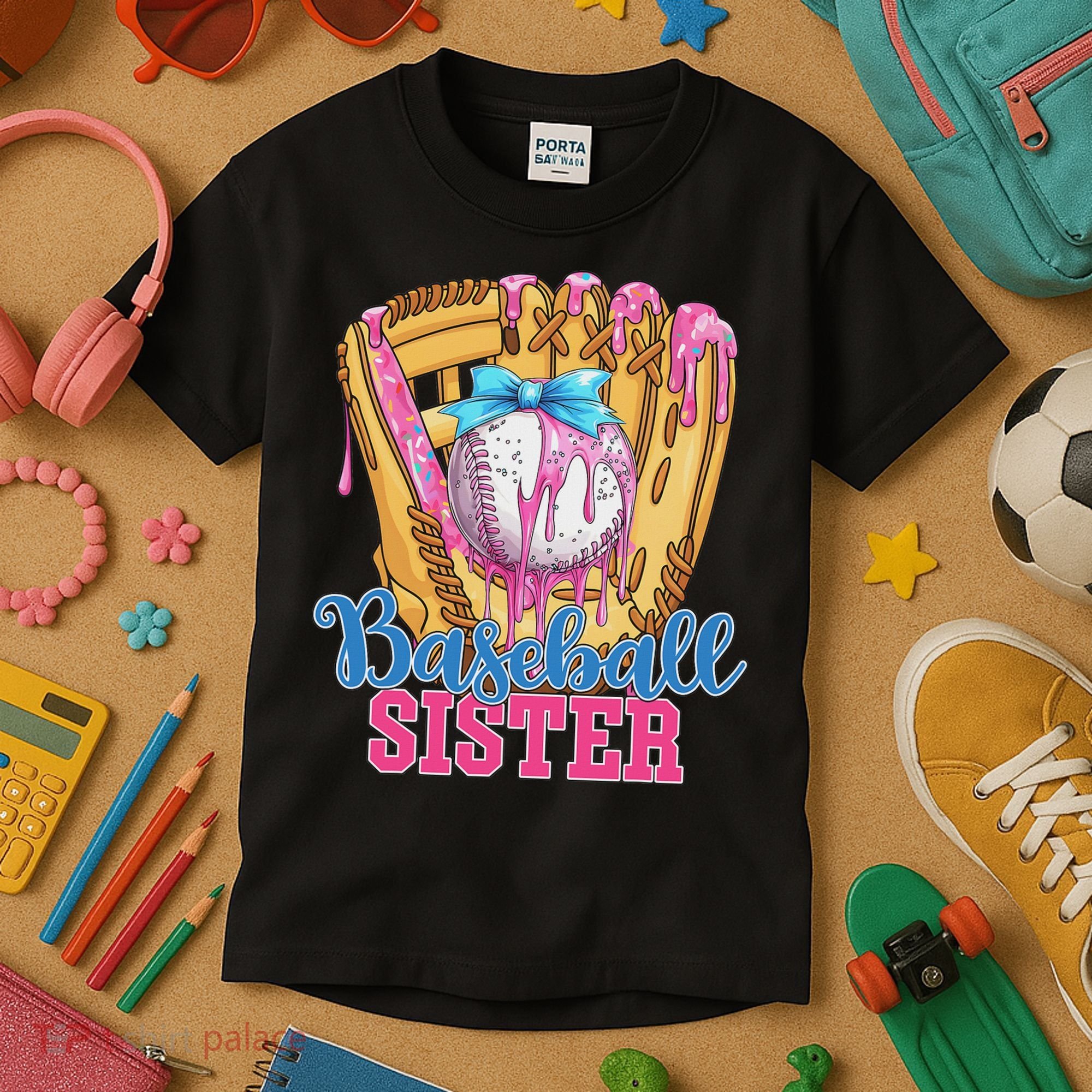 Baseball Sister Funny Baseball Ice Cream Drip Big Sister Kids T-Shirt