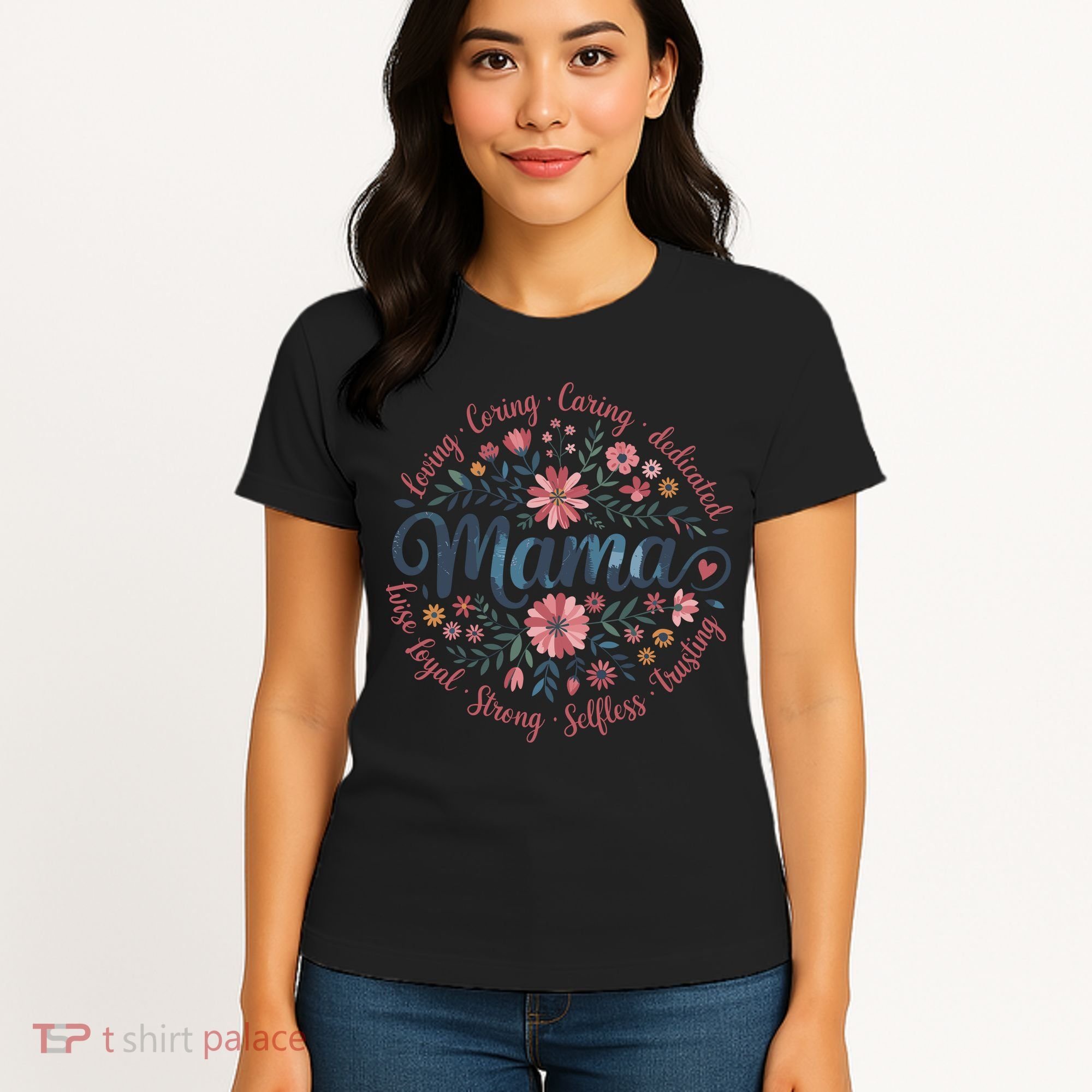 Boho Style Floral Mama She Is Mom Mothers Day Women's T-Shirt