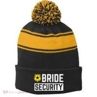 Bride Security Funny Wedding Bridal Party Stripe Pom Pom Beanie thumb 0
