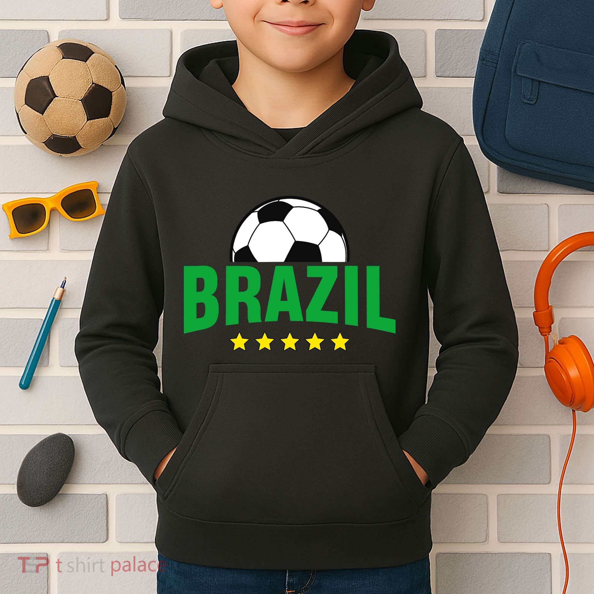 Brazil Soccer Fan Kids Hoodie