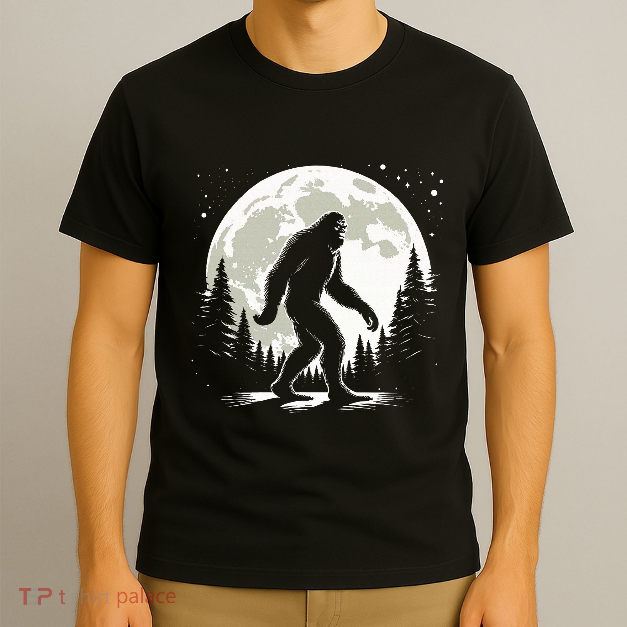 Bigfoot Sasquatch Full Moon Forest Graphic Funny Big Foot T-Shirt