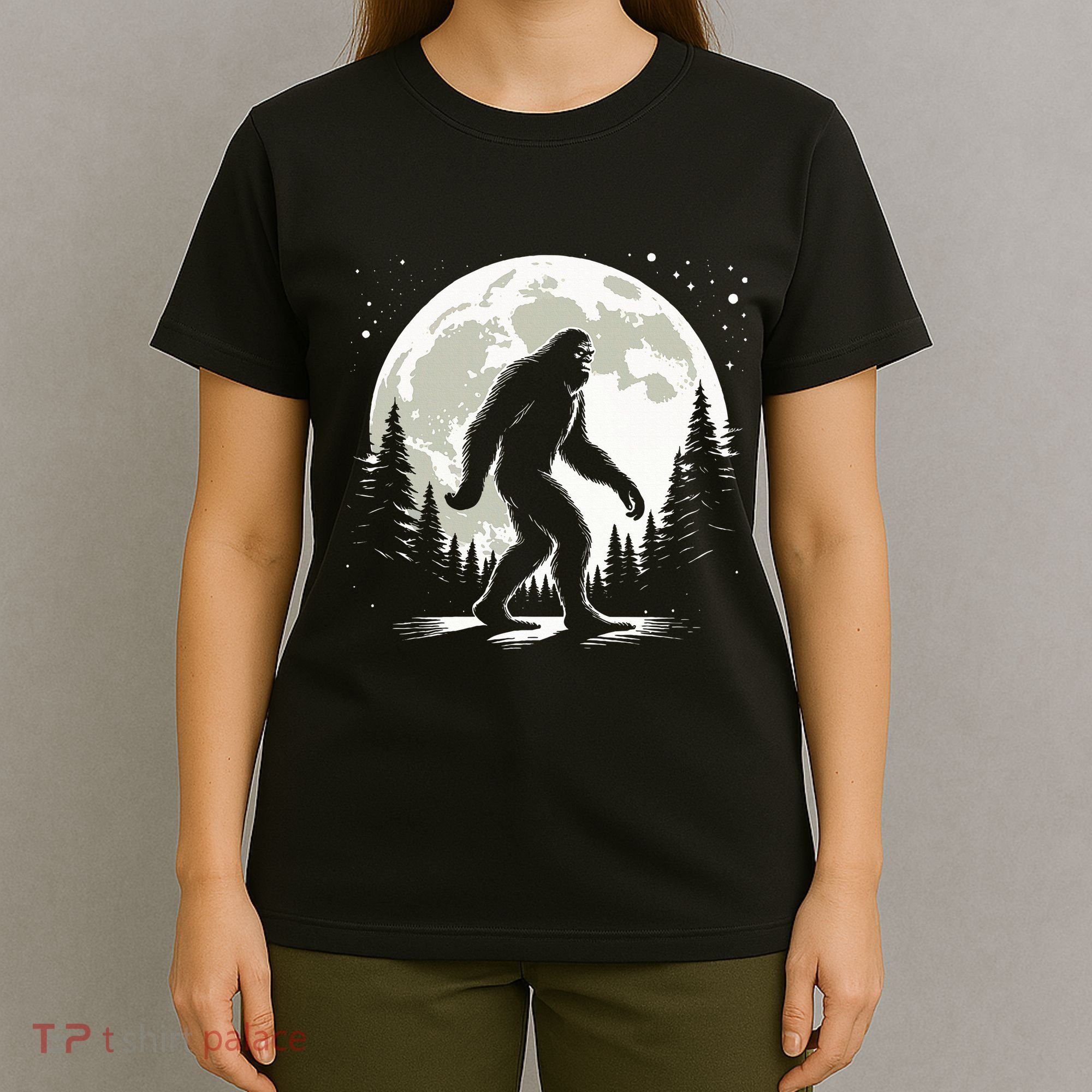 Bigfoot Sasquatch Full Moon Forest Graphic Funny Big Foot T-Shirt