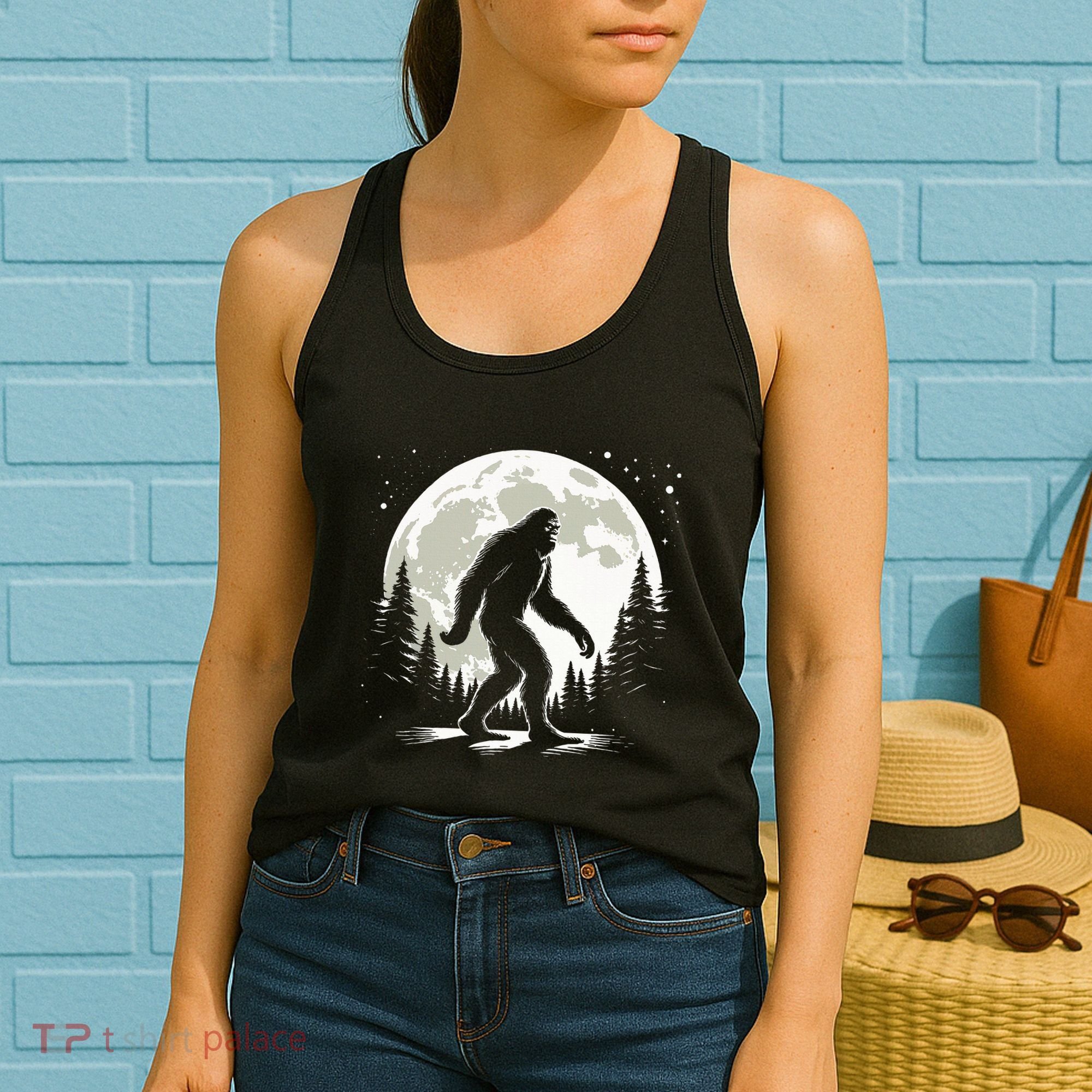 Bigfoot Sasquatch Full Moon Forest Graphic Funny Big Foot Women's Tank Top