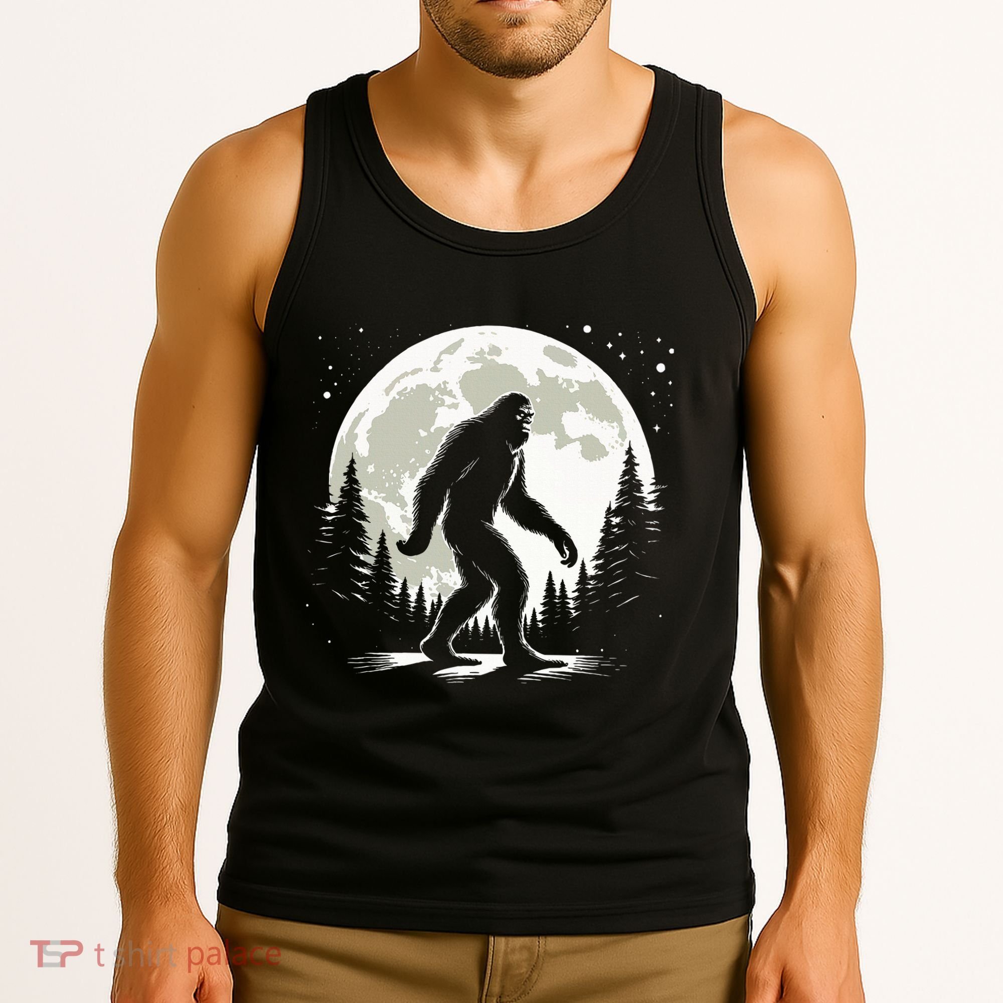 Bigfoot Sasquatch Full Moon Forest Graphic Funny Big Foot Tank Top