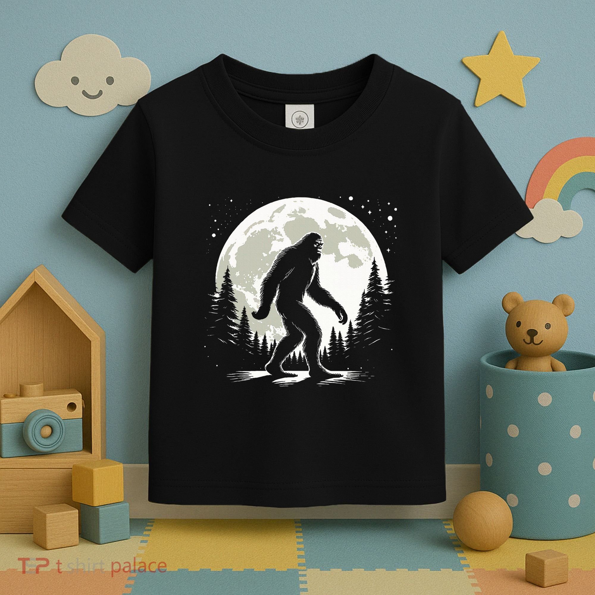 Bigfoot Sasquatch Full Moon Forest Graphic Funny Big Foot Toddler T-Shirt