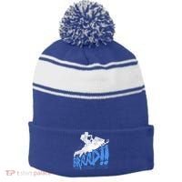 Braap Snowmobiling Gift Cool Snowmobile Driver Gift Stripe Pom Pom Beanie thumb 0