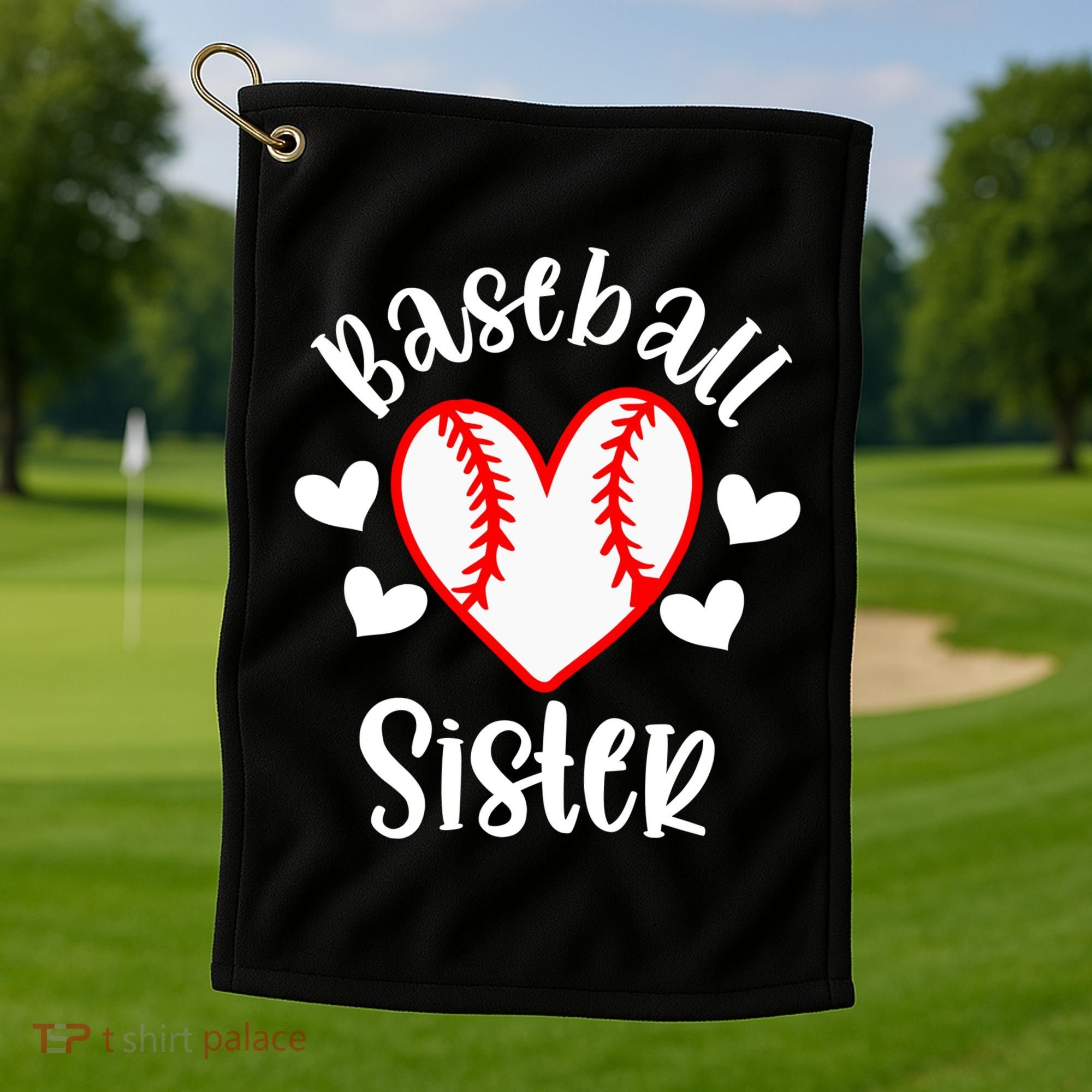 Baseball Sister Game Day Sport Heart Golf Towel