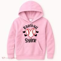 Baseball Sister Game Day Sport Heart Kids Hoodie thumb 0