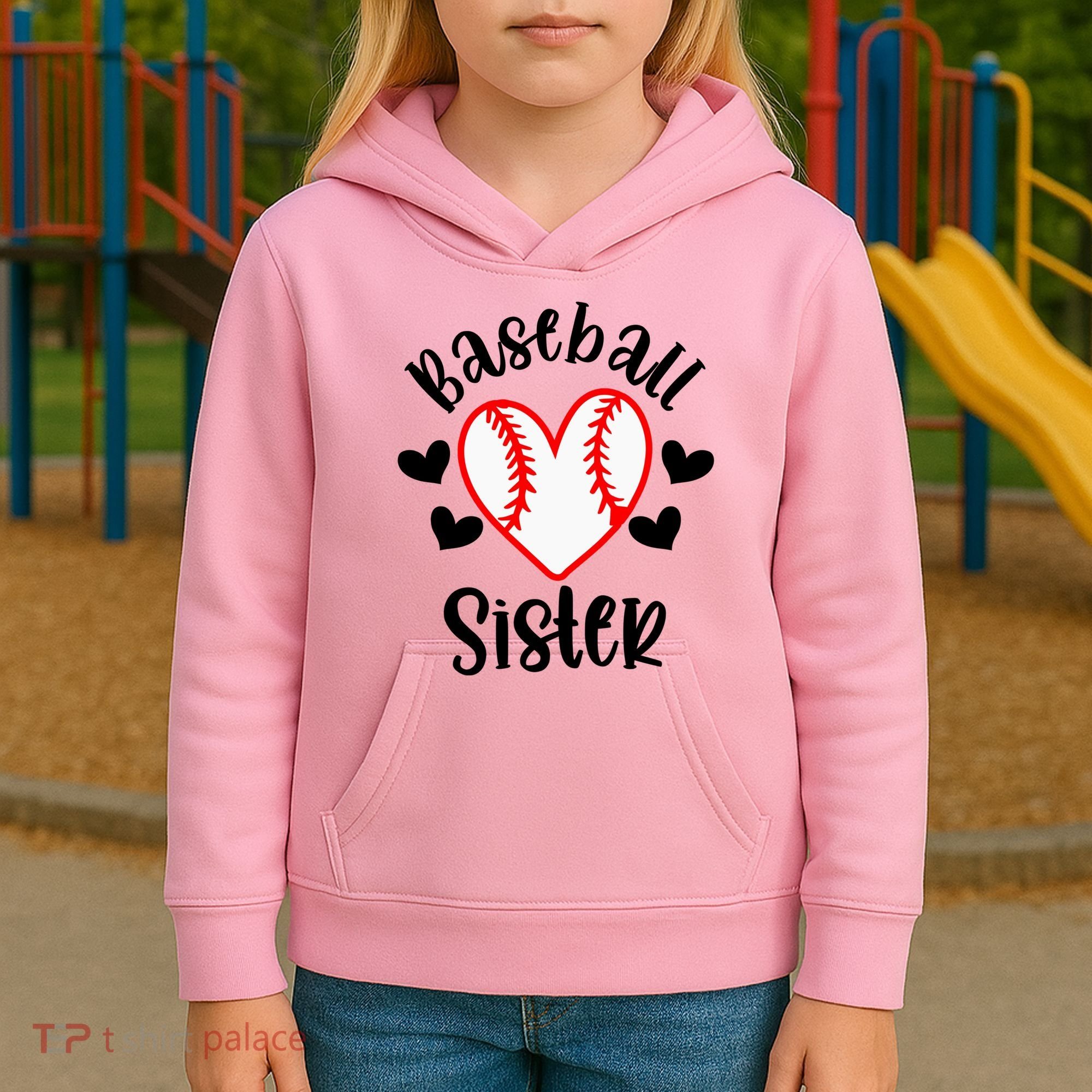 Baseball Sister Game Day Sport Heart Kids Hoodie